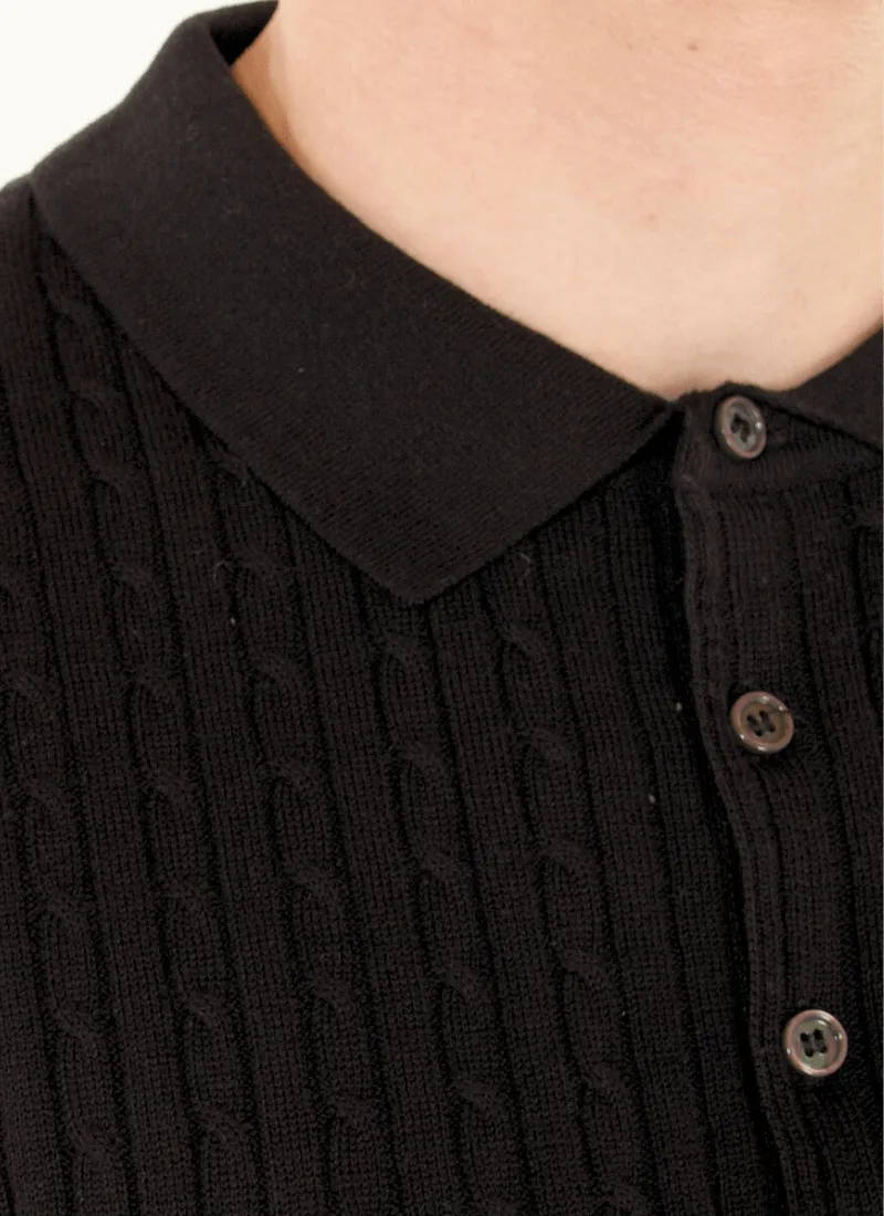 Fine Cable Knit Polo T-Shirt