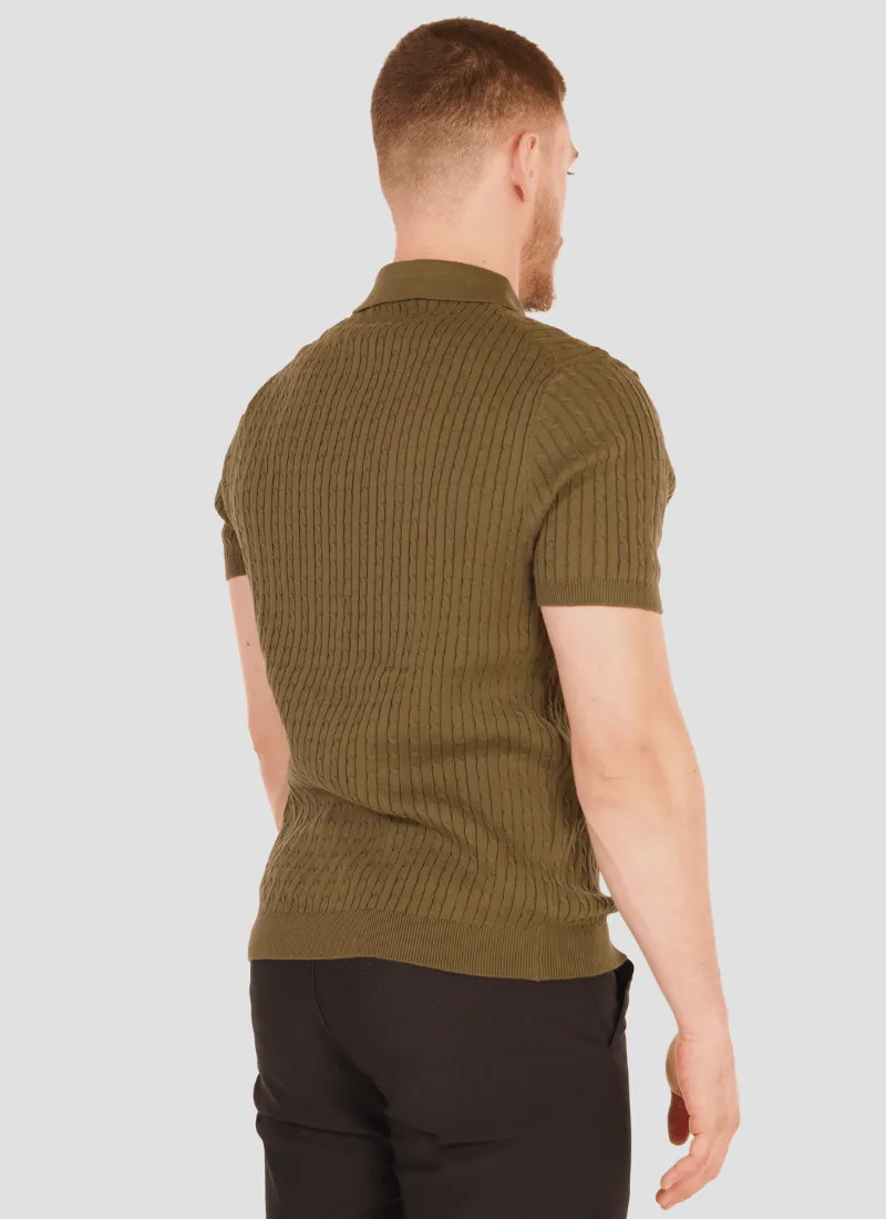 Fine Cable Knit Polo T-Shirt