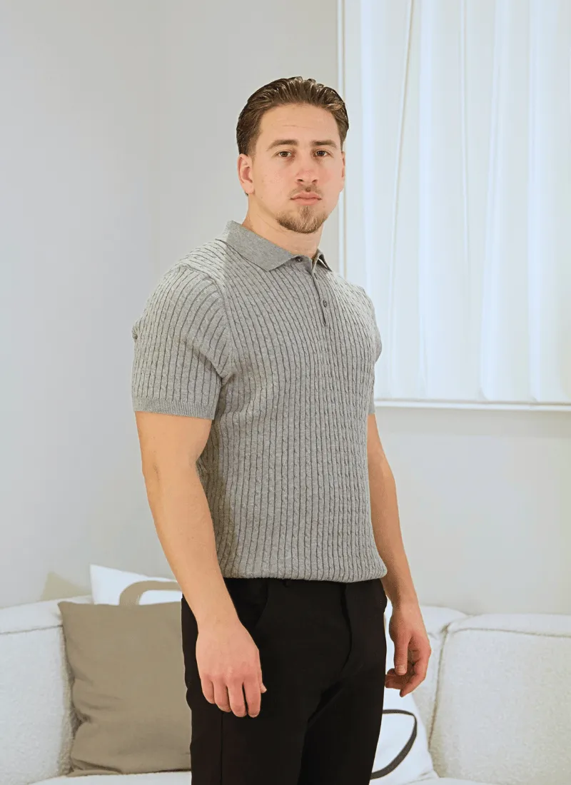 Fine Cable Knit Polo T-Shirt