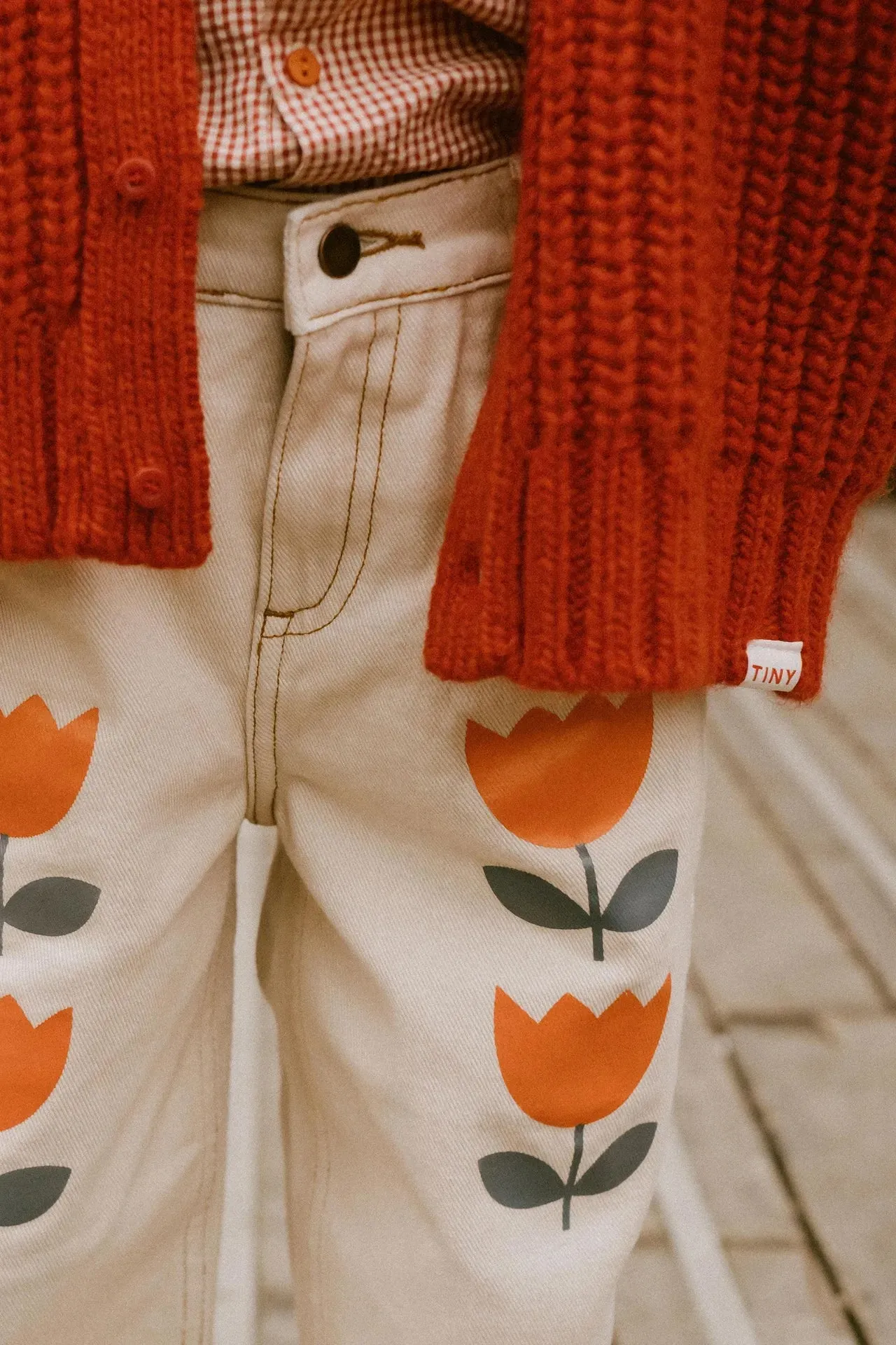 FLOWERS BAGGY JEANS nude
