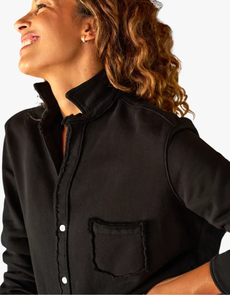 Frank & Eileen "Eileen" Sweatshirt Button Up Shirt in Black (Triple Fleece)