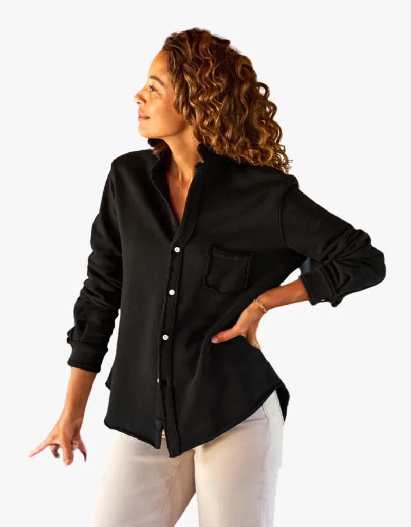 Frank & Eileen "Eileen" Sweatshirt Button Up Shirt in Black (Triple Fleece)