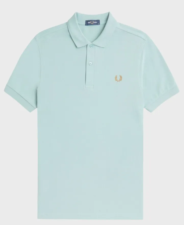 Fred Perry M6000 Plain Fred Perry Polo Shirt Silver Blue/ Dark Caramel