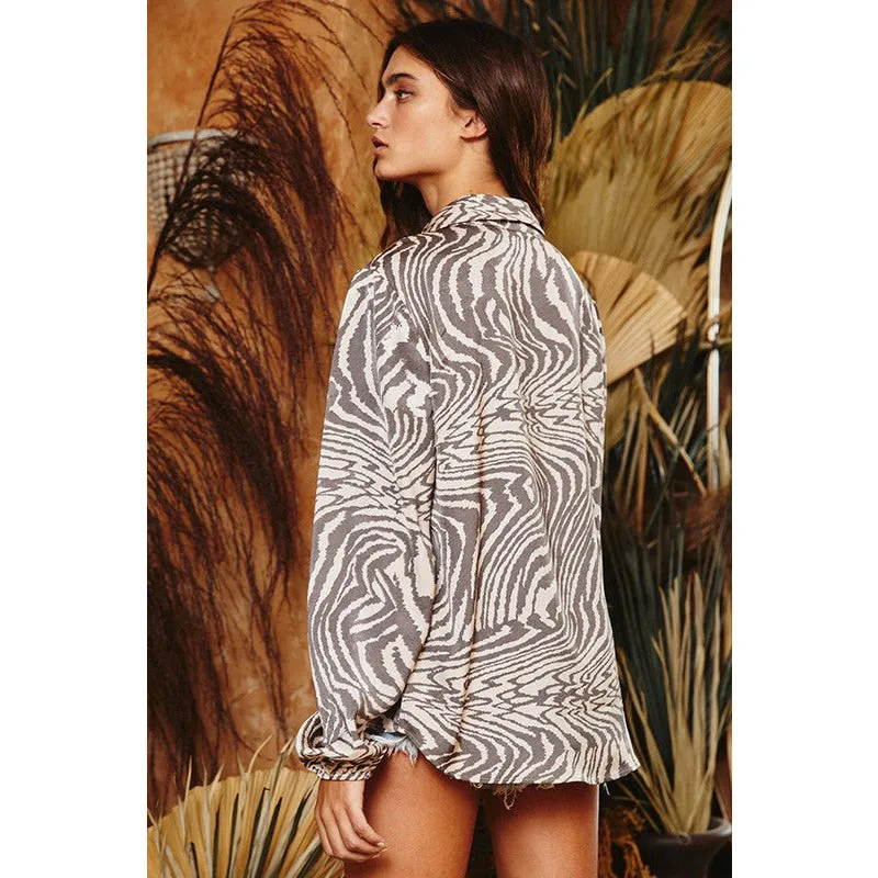 Get Wild Collared Button Down - Zebra Print
