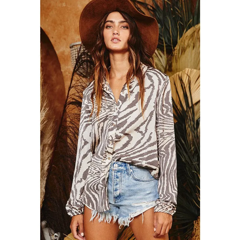 Get Wild Collared Button Down - Zebra Print
