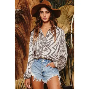 Get Wild Collared Button Down - Zebra Print