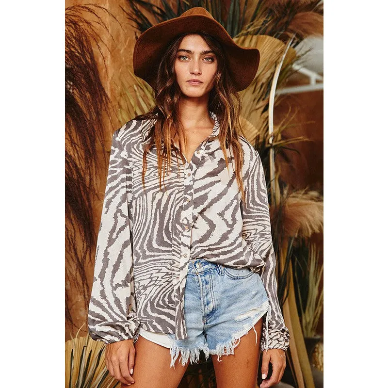 Get Wild Collared Button Down - Zebra Print