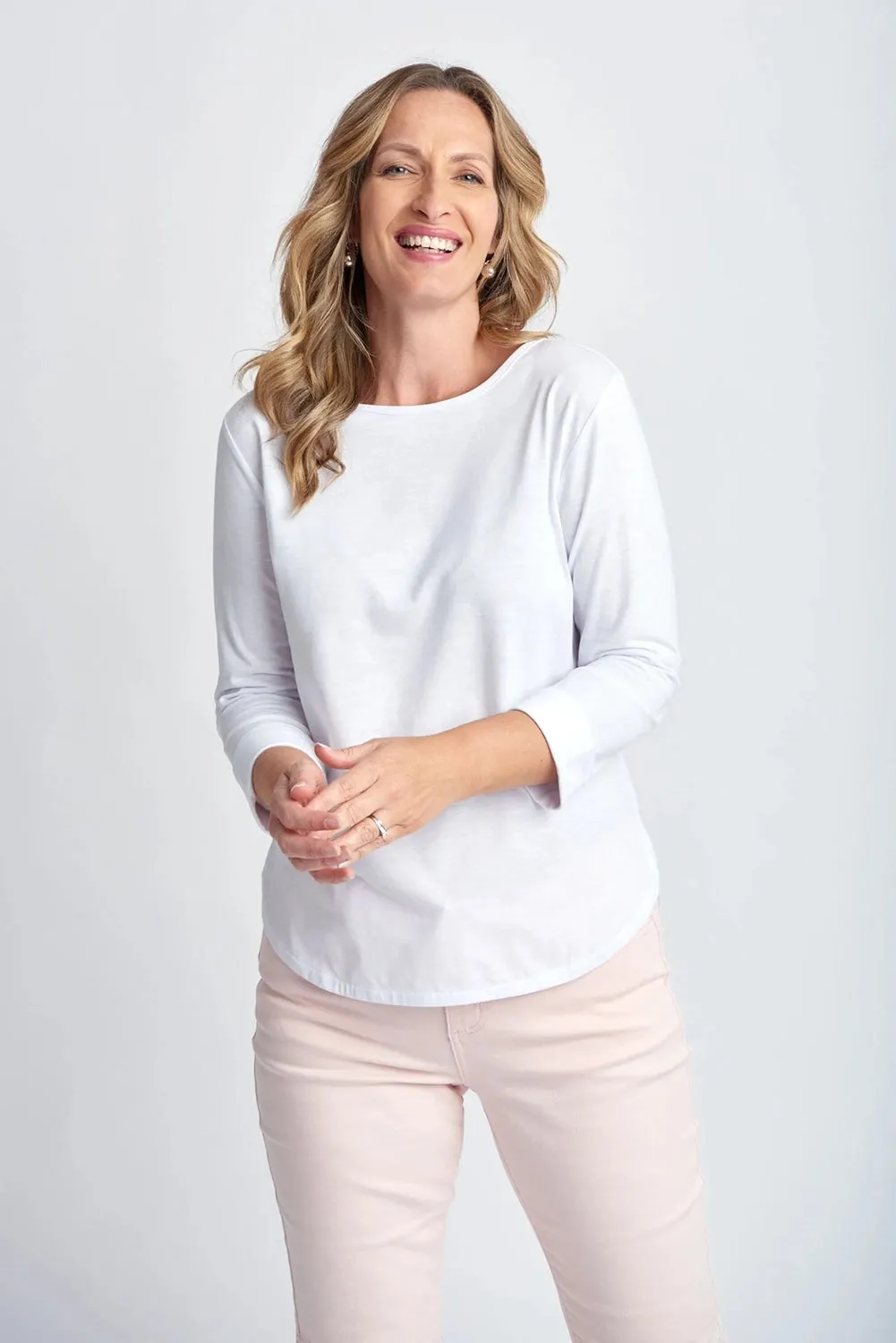 Goondiwindi Cotton Pima Cotton Crew Neck 3/4 Sleeve Tee White 3152