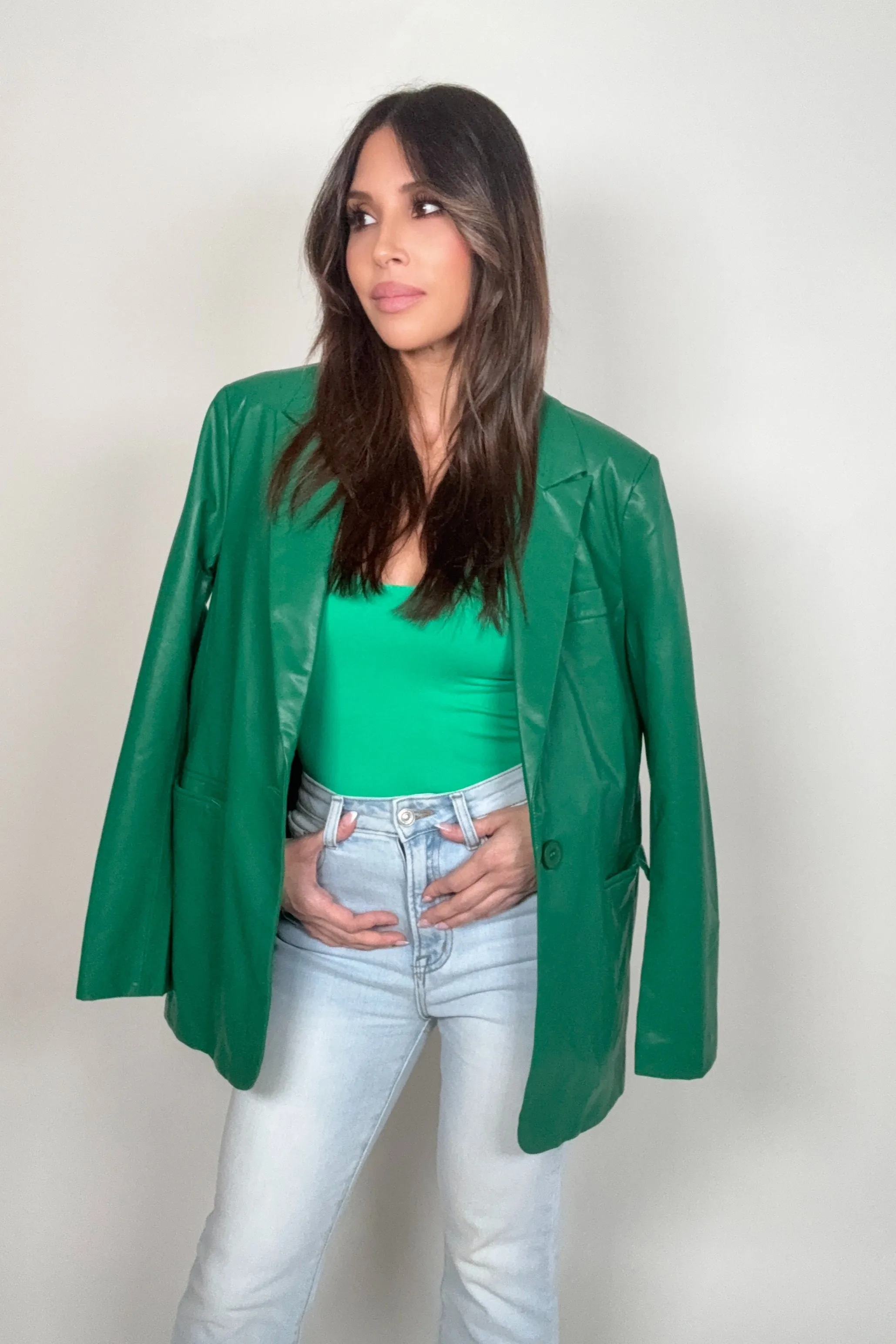 Green Oversized Pu Blazer