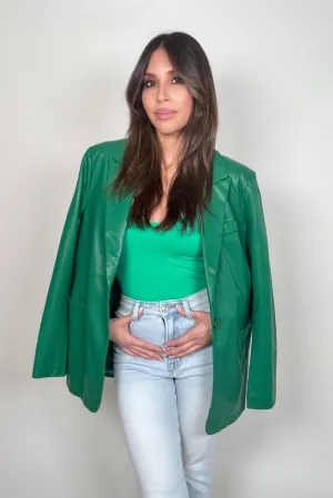 Green Oversized Pu Blazer