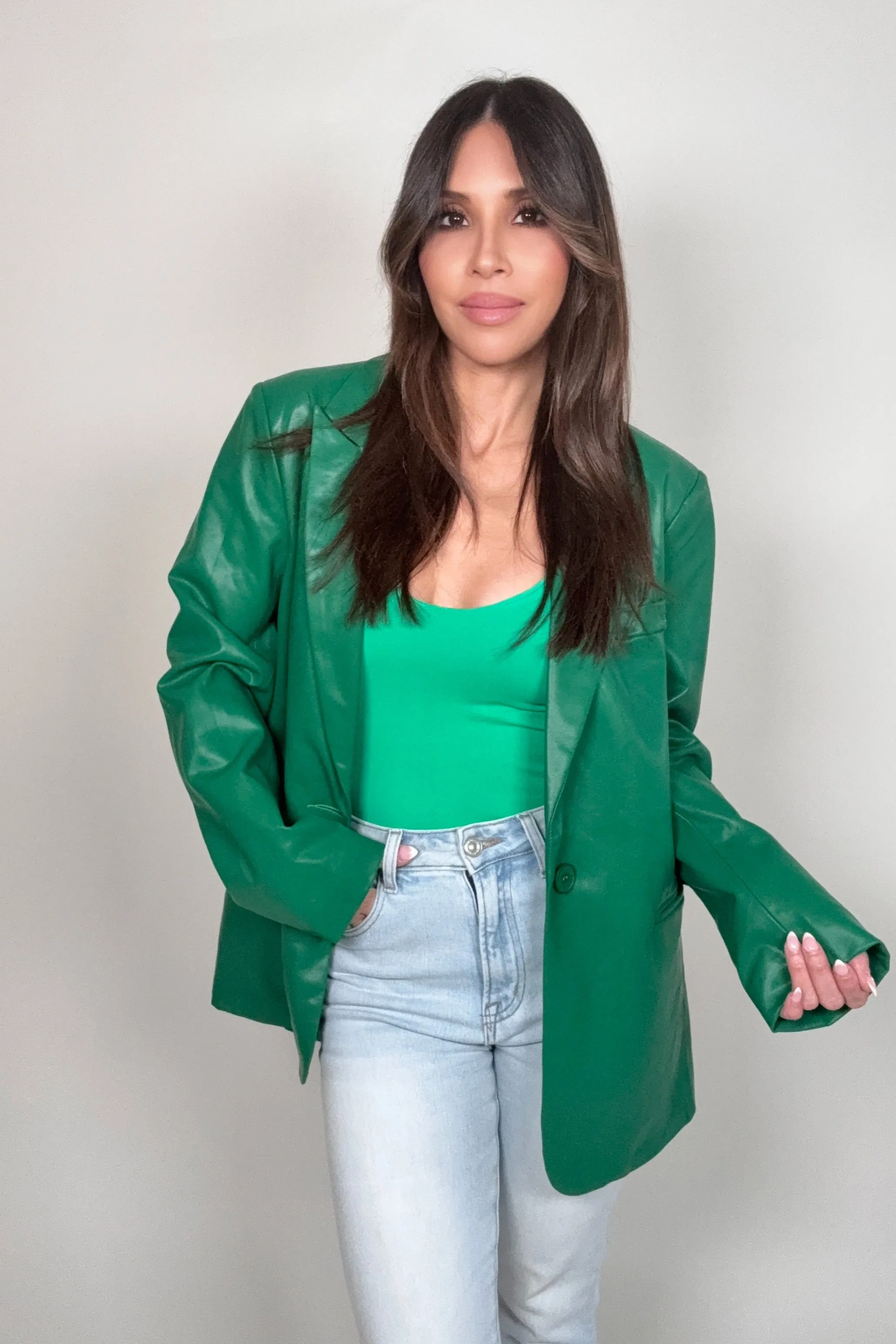 Green Oversized Pu Blazer