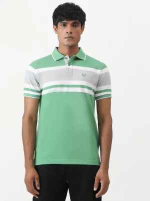 Green Striped Slim Fit Polo T-Shirt | Greenfibre