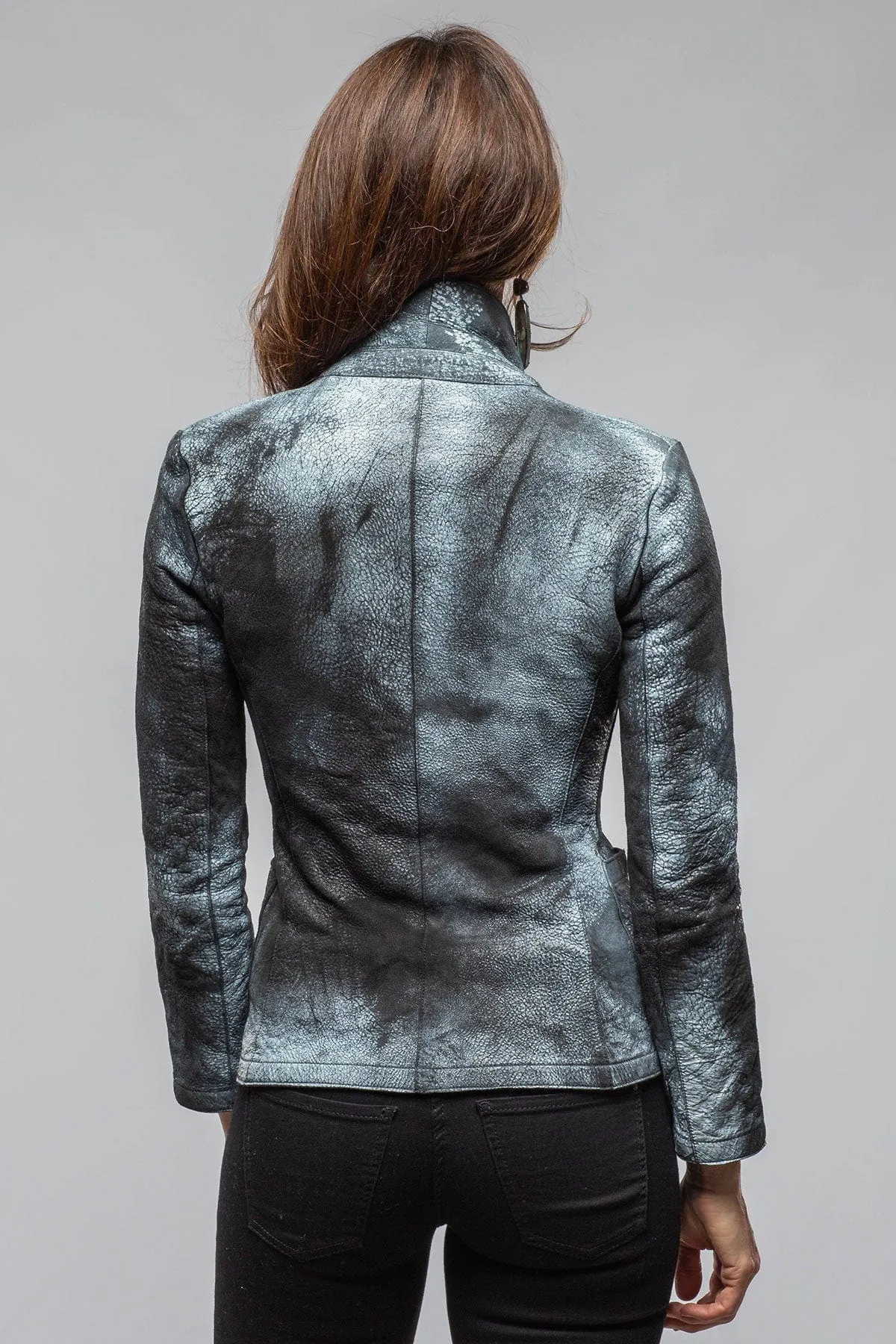Greta Distressed Leather Blazer In Charcoal