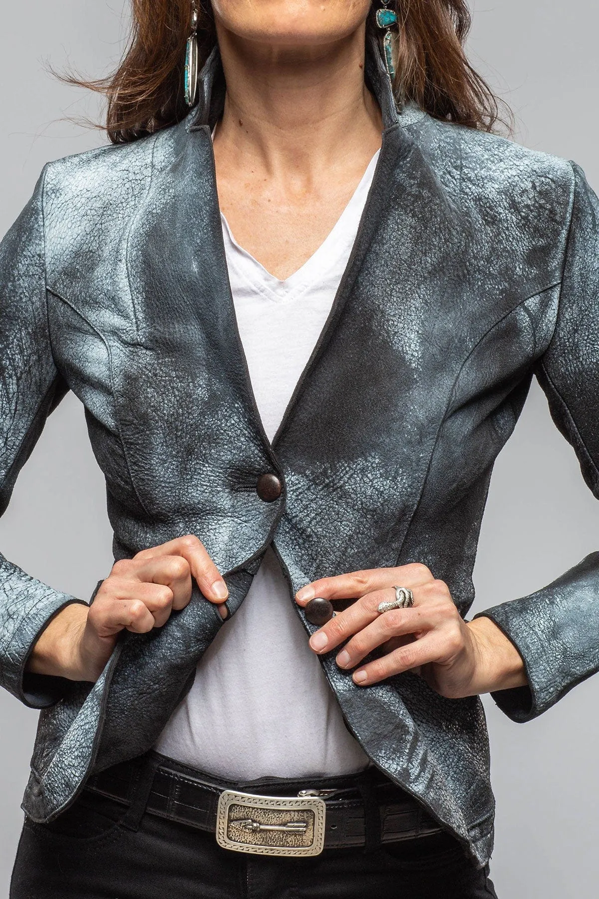 Greta Distressed Leather Blazer In Charcoal