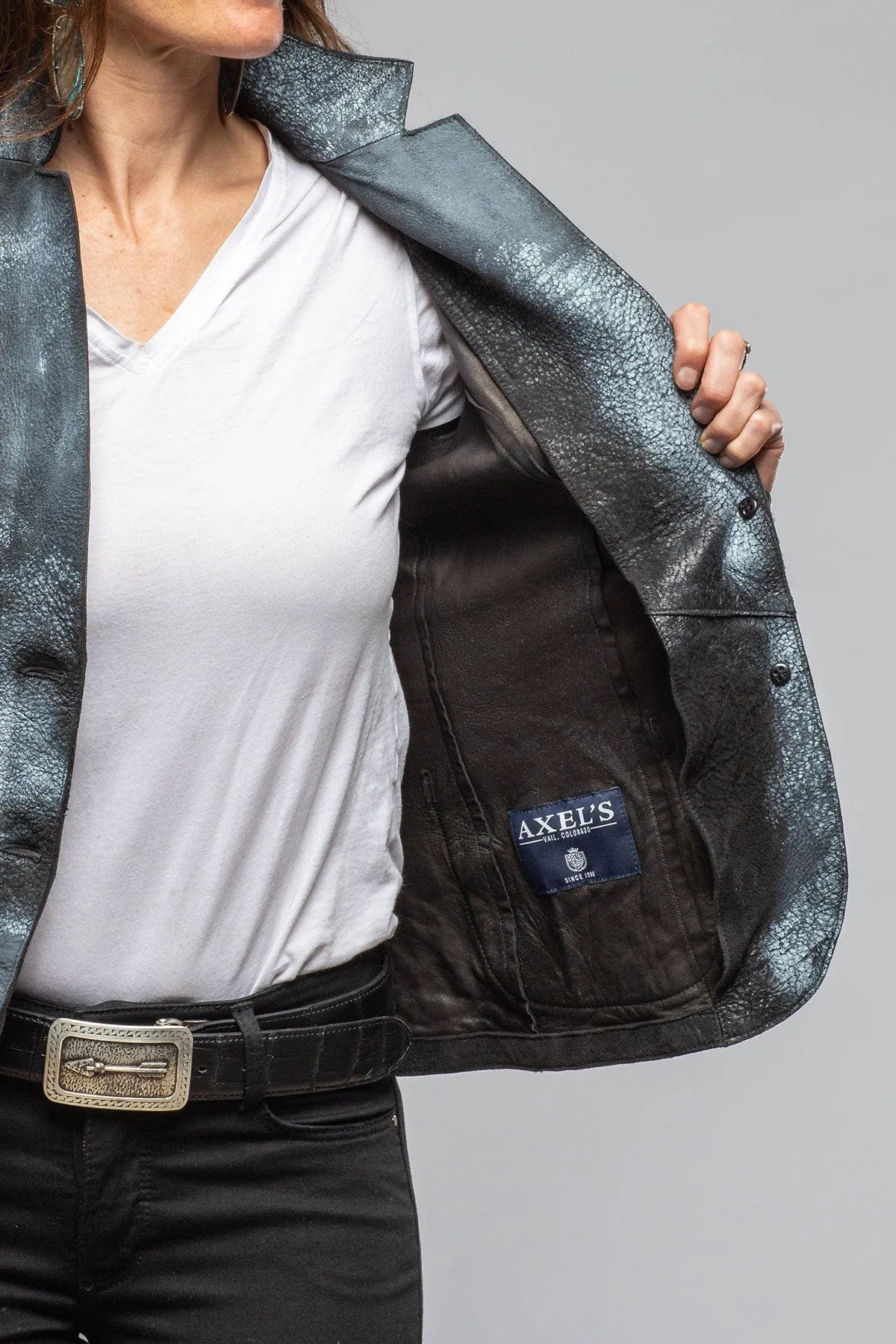 Greta Distressed Leather Blazer In Charcoal