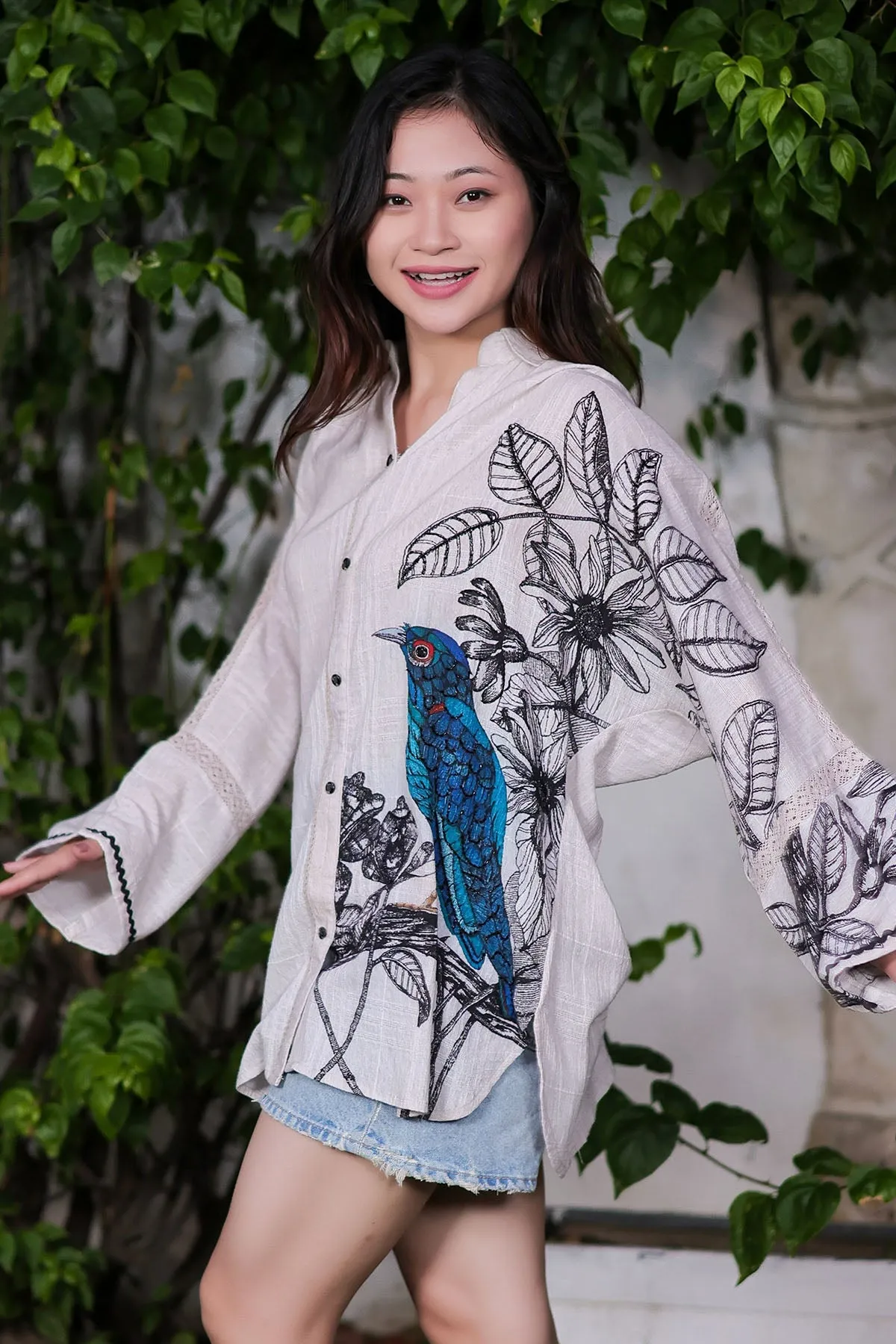 Grey Printed Loose Fit Shirt