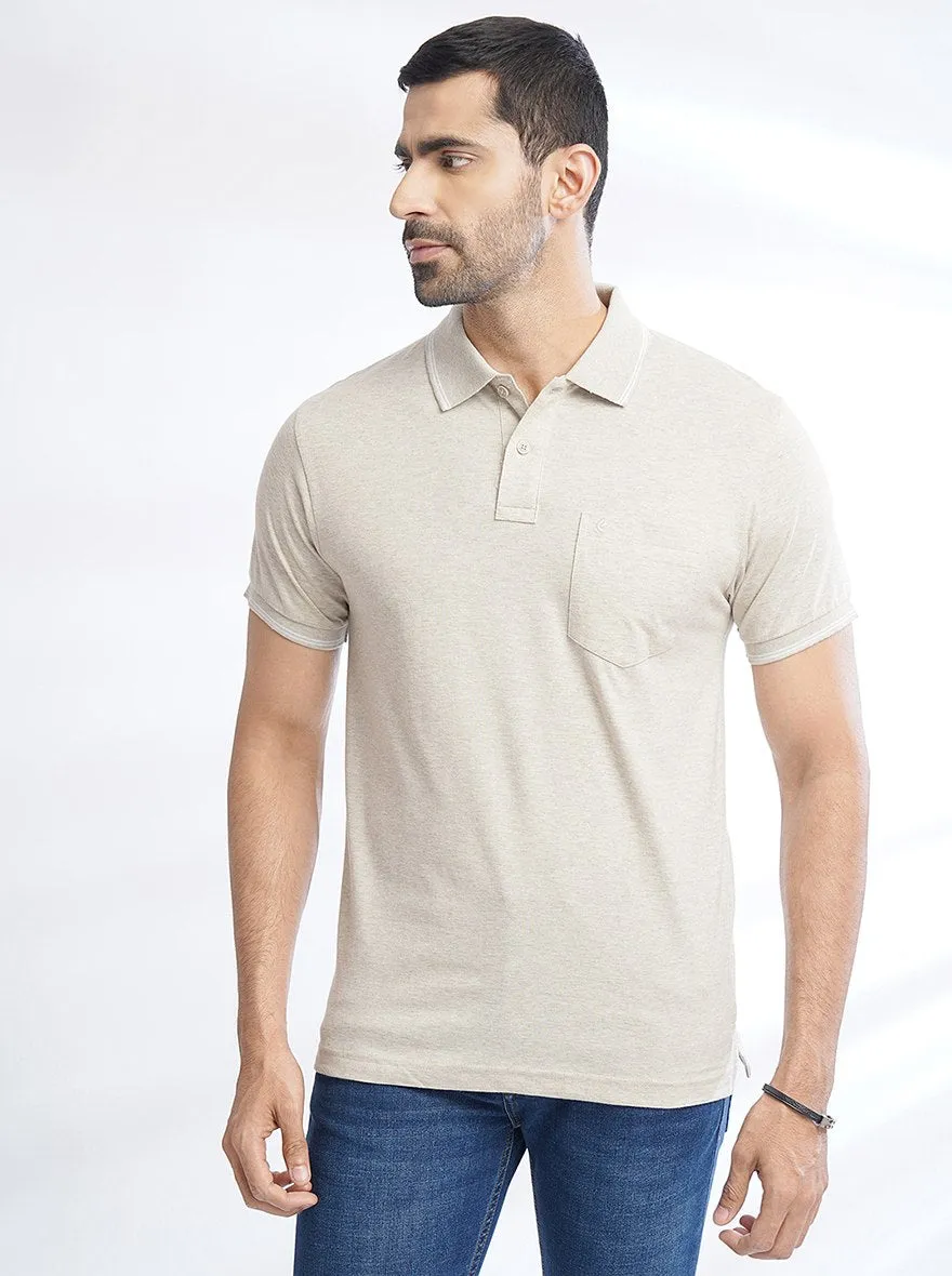 Grey Solid Slim Fit Polo T-Shirt | Greenfibre