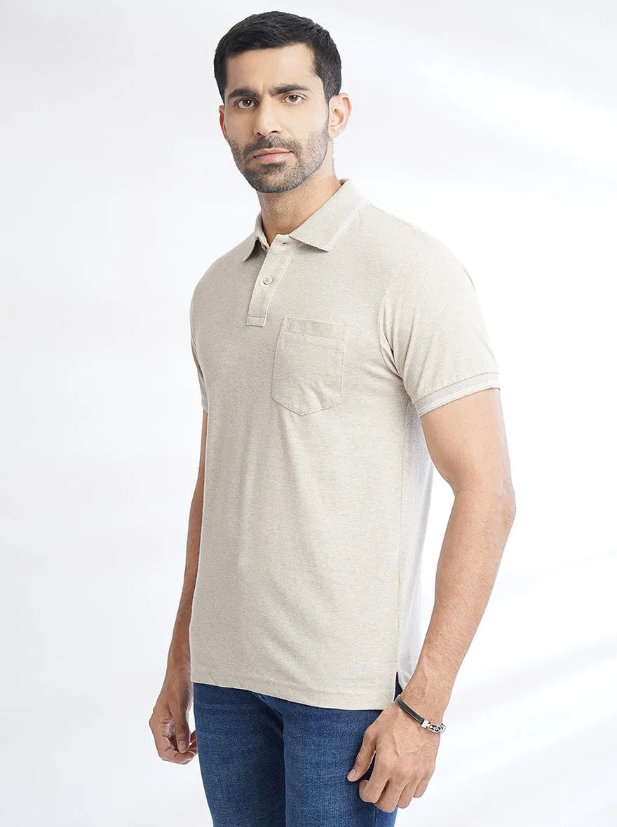Grey Solid Slim Fit Polo T-Shirt | Greenfibre