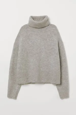 H&M Knitted polo-neck jumper WOMEN  Light grey
