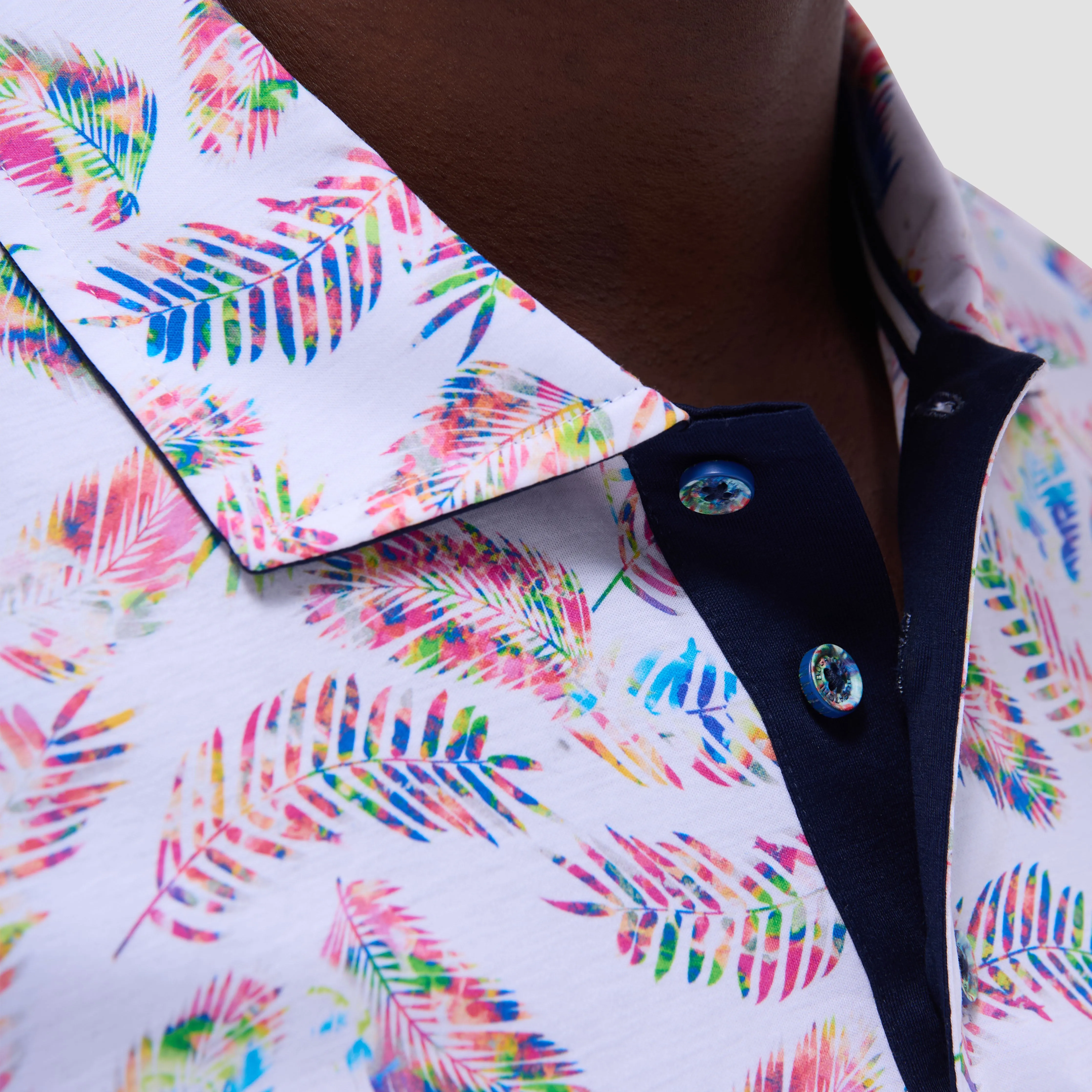 Hendrix Feather Leaf Print Polo Shirt