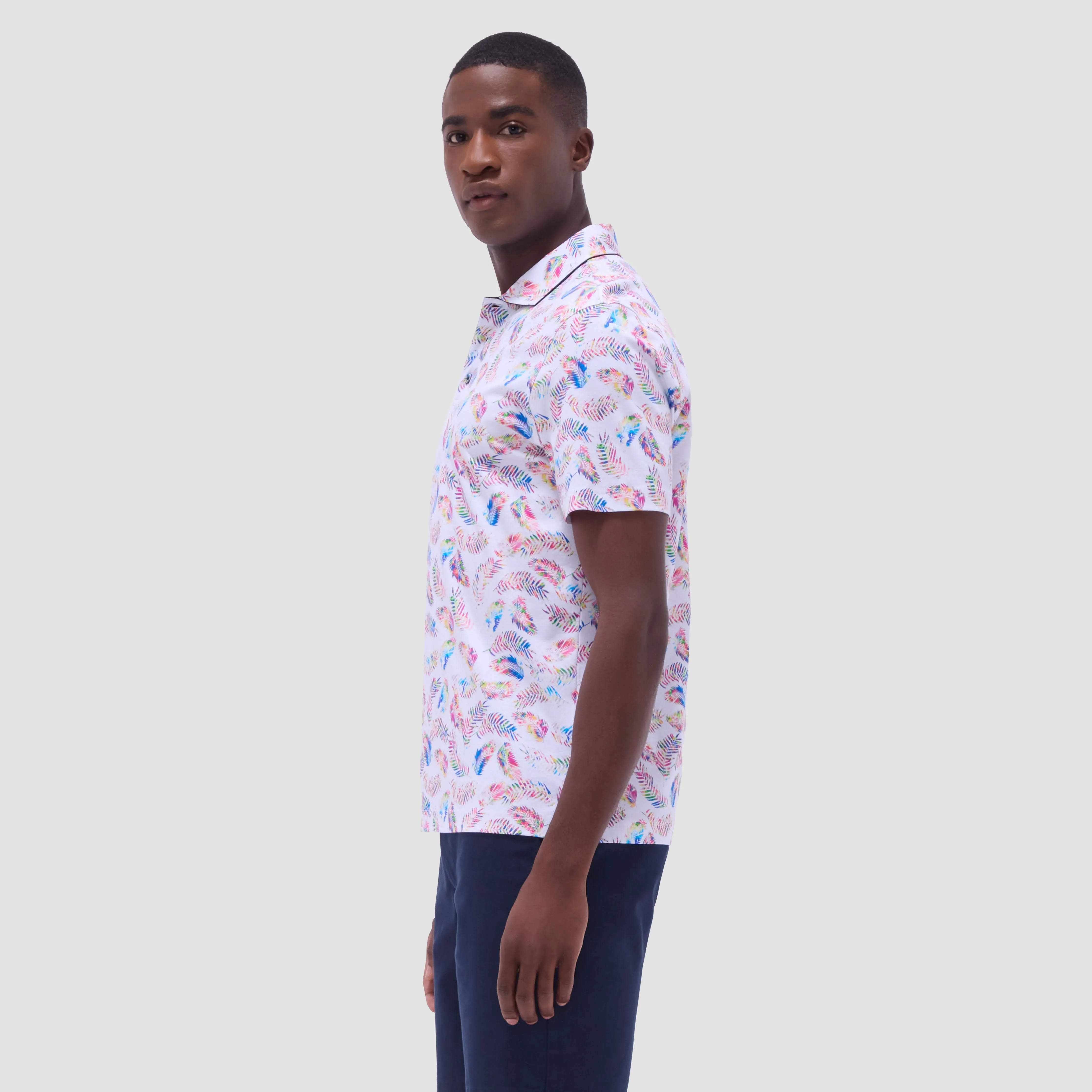 Hendrix Feather Leaf Print Polo Shirt
