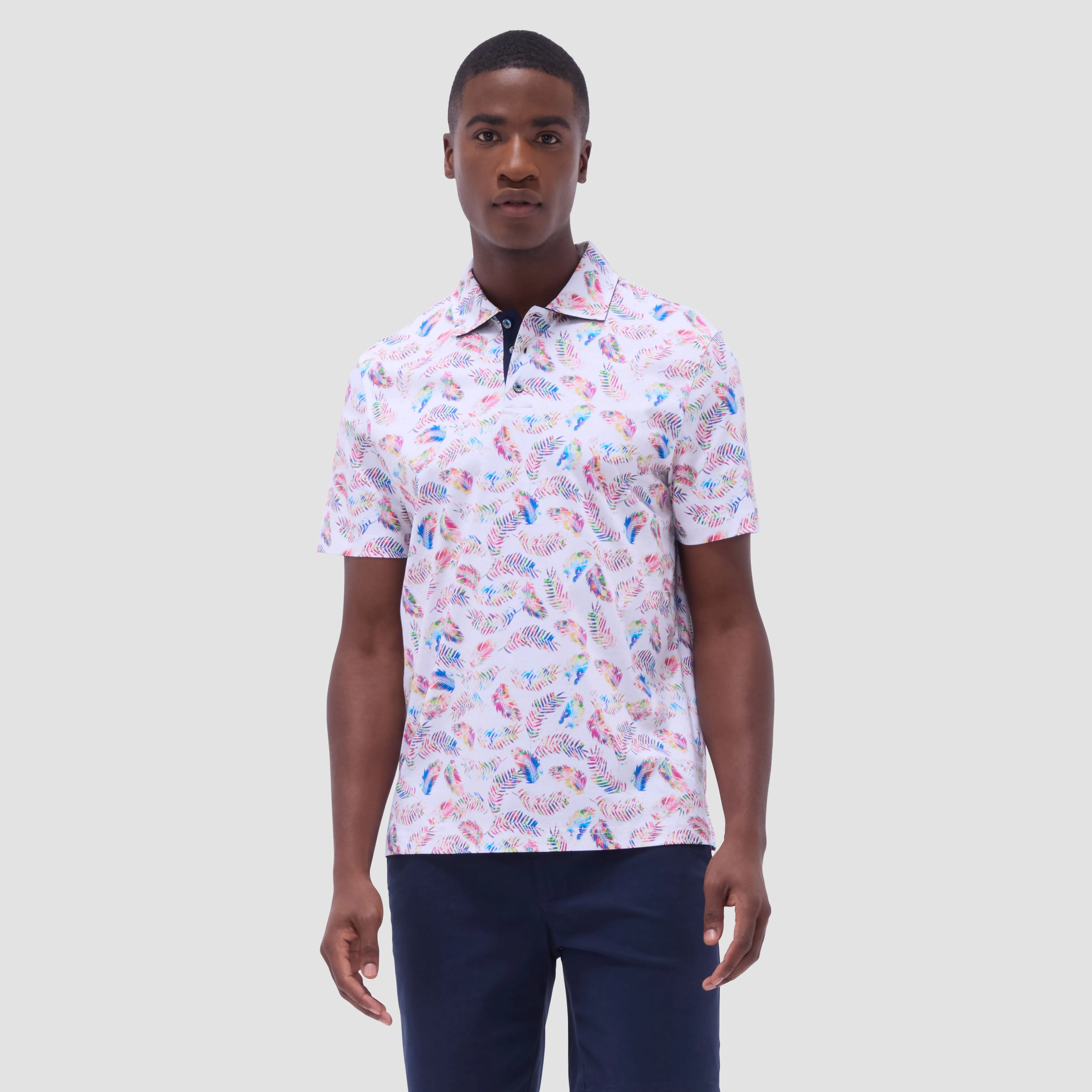 Hendrix Feather Leaf Print Polo Shirt