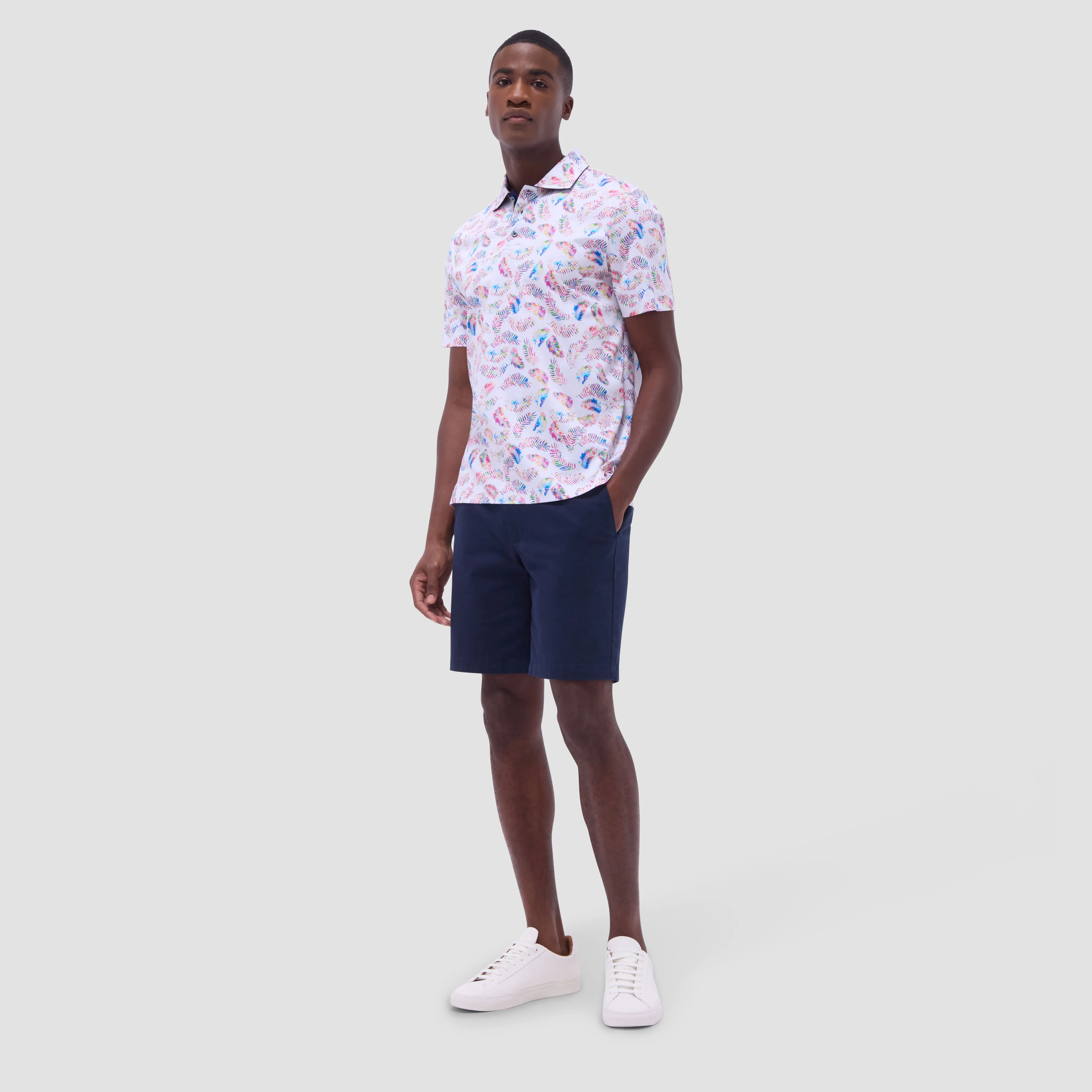 Hendrix Feather Leaf Print Polo Shirt