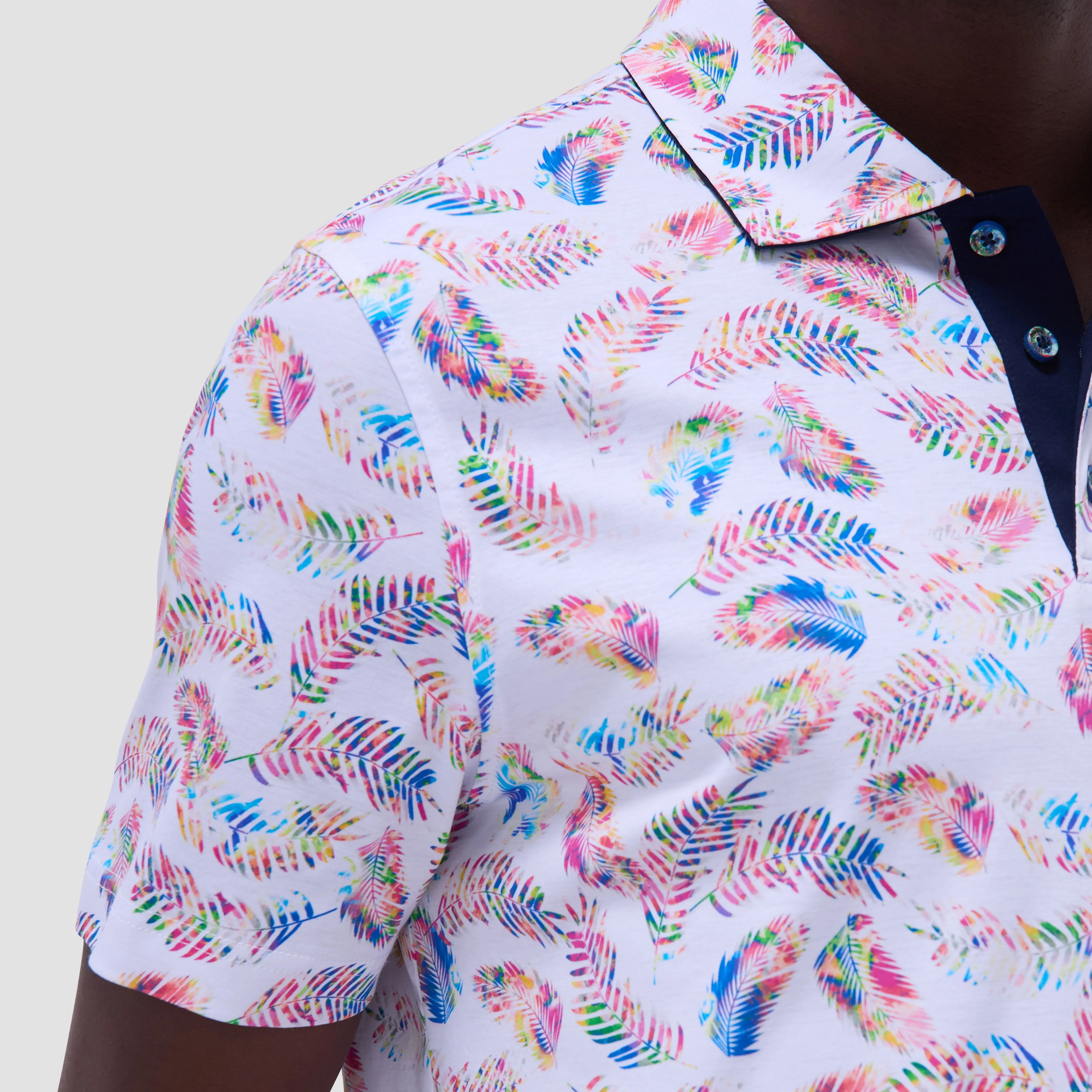 Hendrix Feather Leaf Print Polo Shirt