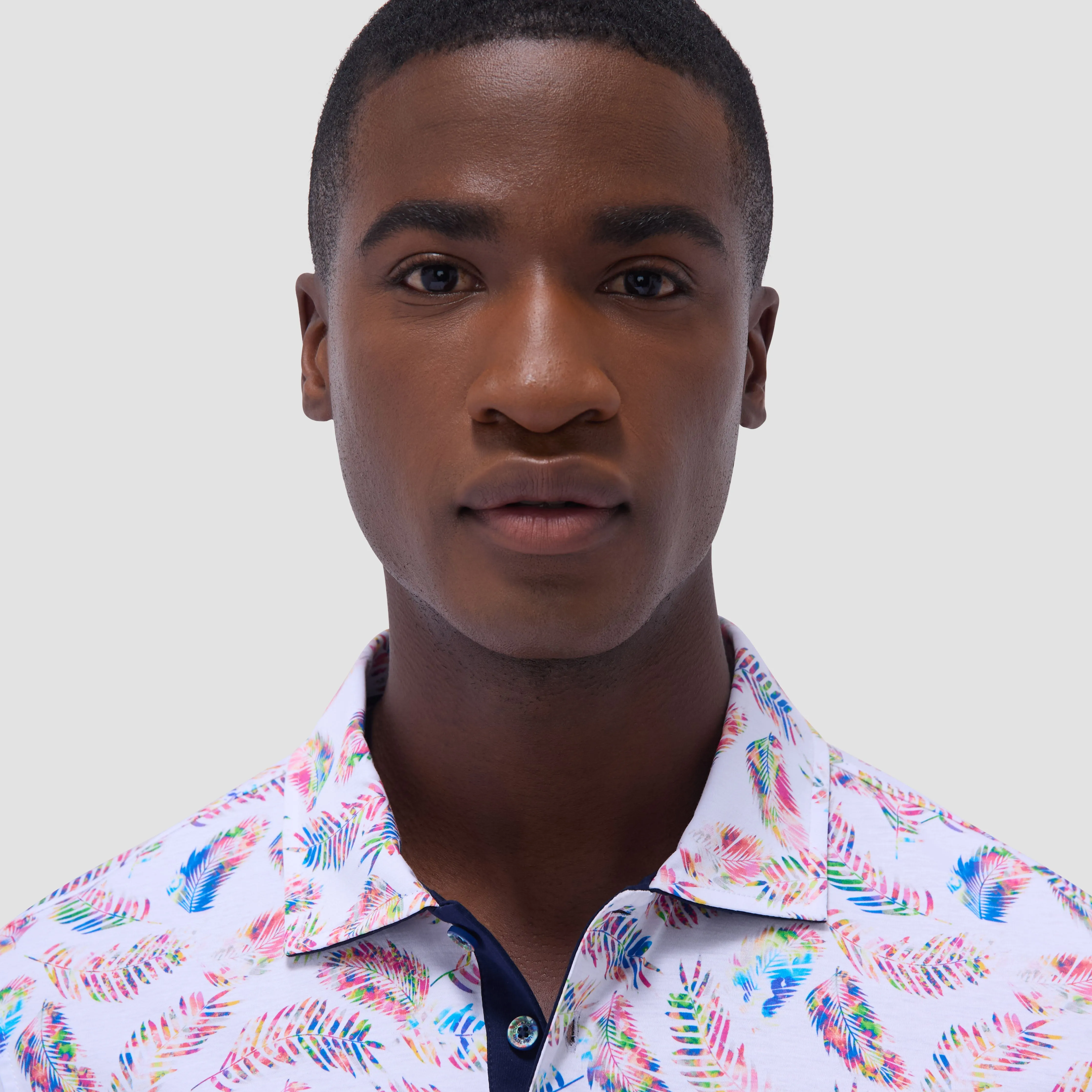 Hendrix Feather Leaf Print Polo Shirt