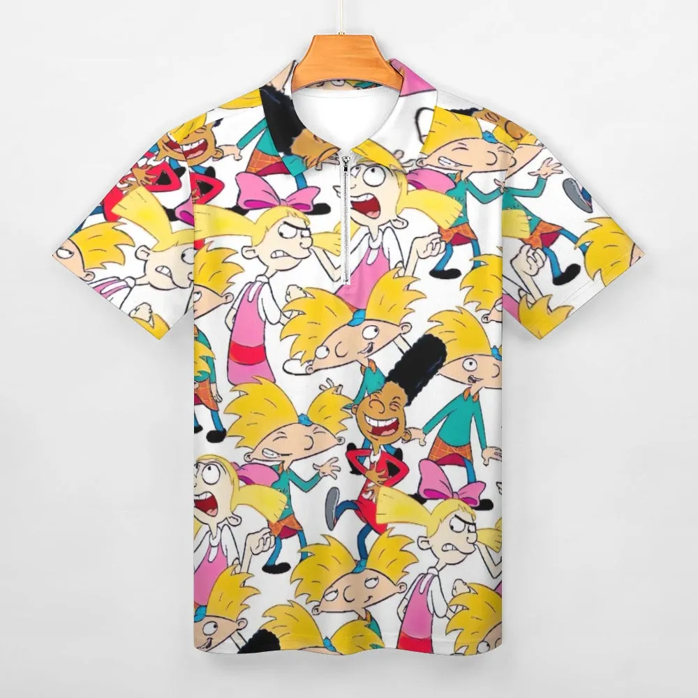 Hey Arnold! White Pattern Short sleeve Polo Shirt