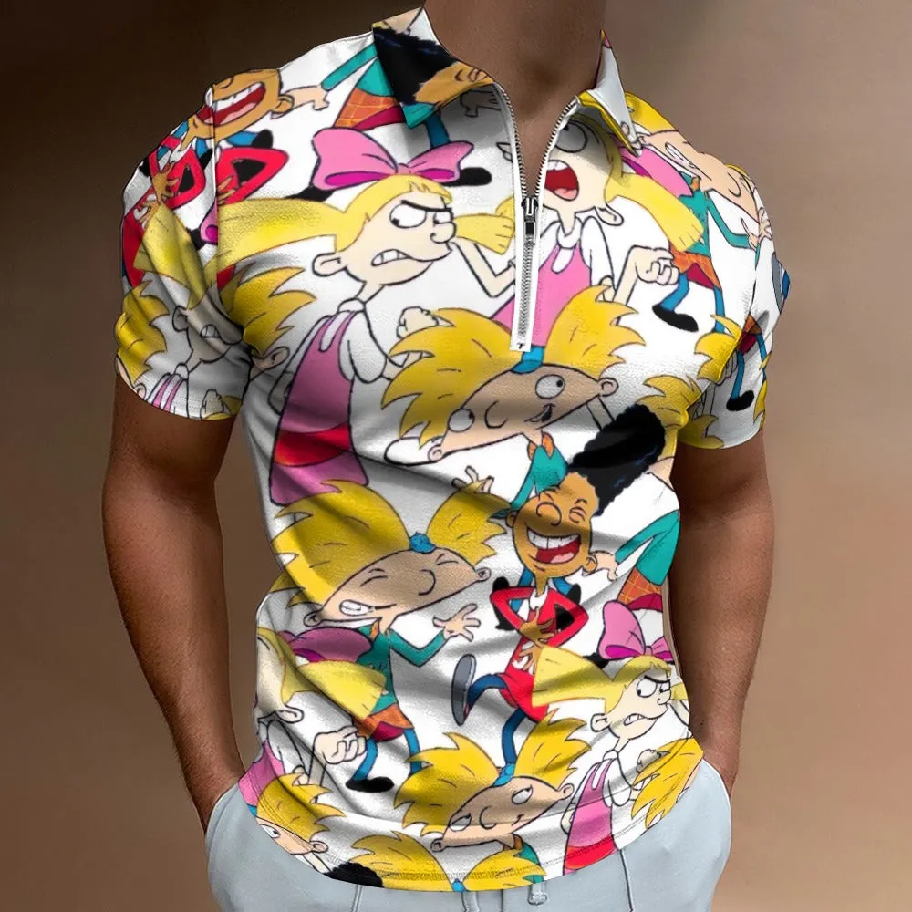 Hey Arnold! White Pattern Short sleeve Polo Shirt
