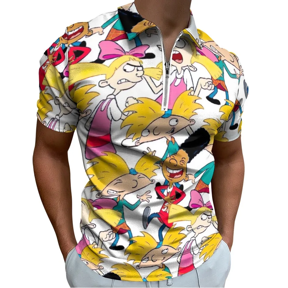 Hey Arnold! White Pattern Short sleeve Polo Shirt