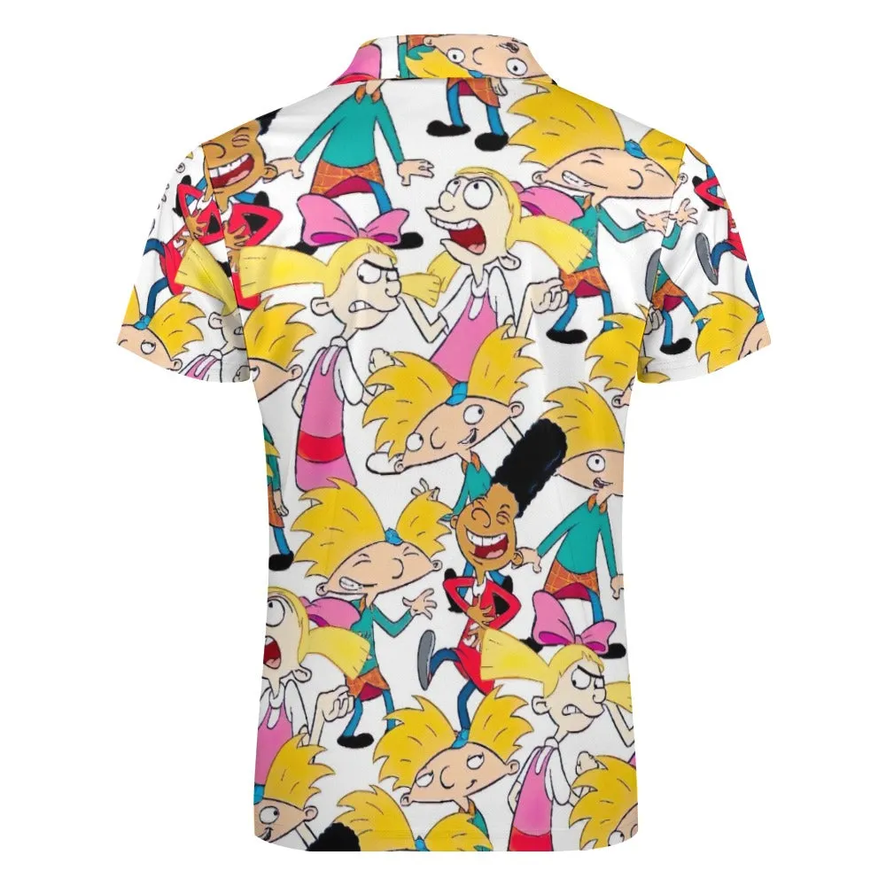 Hey Arnold! White Pattern Short sleeve Polo Shirt