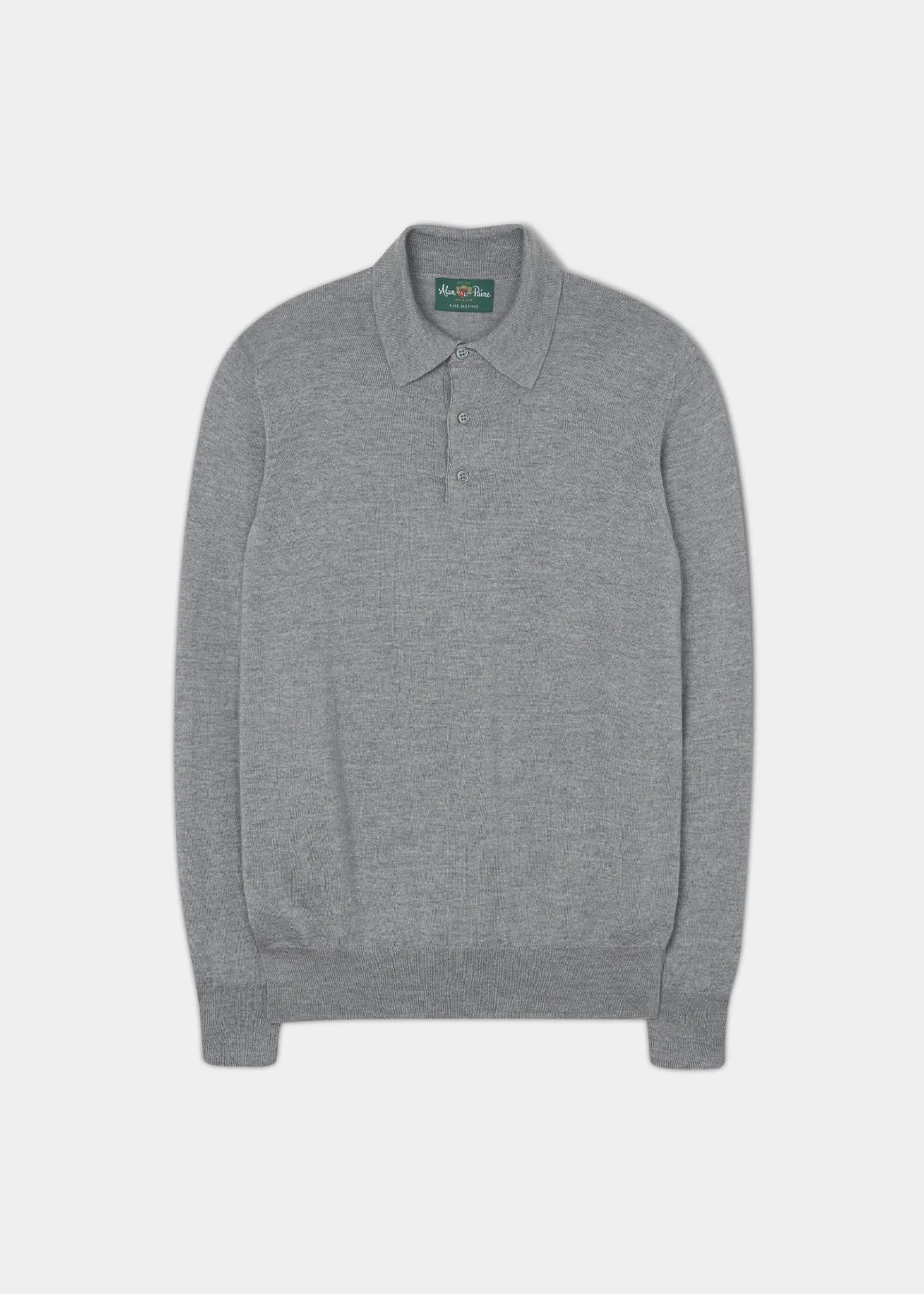 Hindhead Men's Merino Wool Polo Shirt in Light Grey Mix - Regular Fit