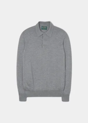 Hindhead Men's Merino Wool Polo Shirt in Light Grey Mix - Regular Fit