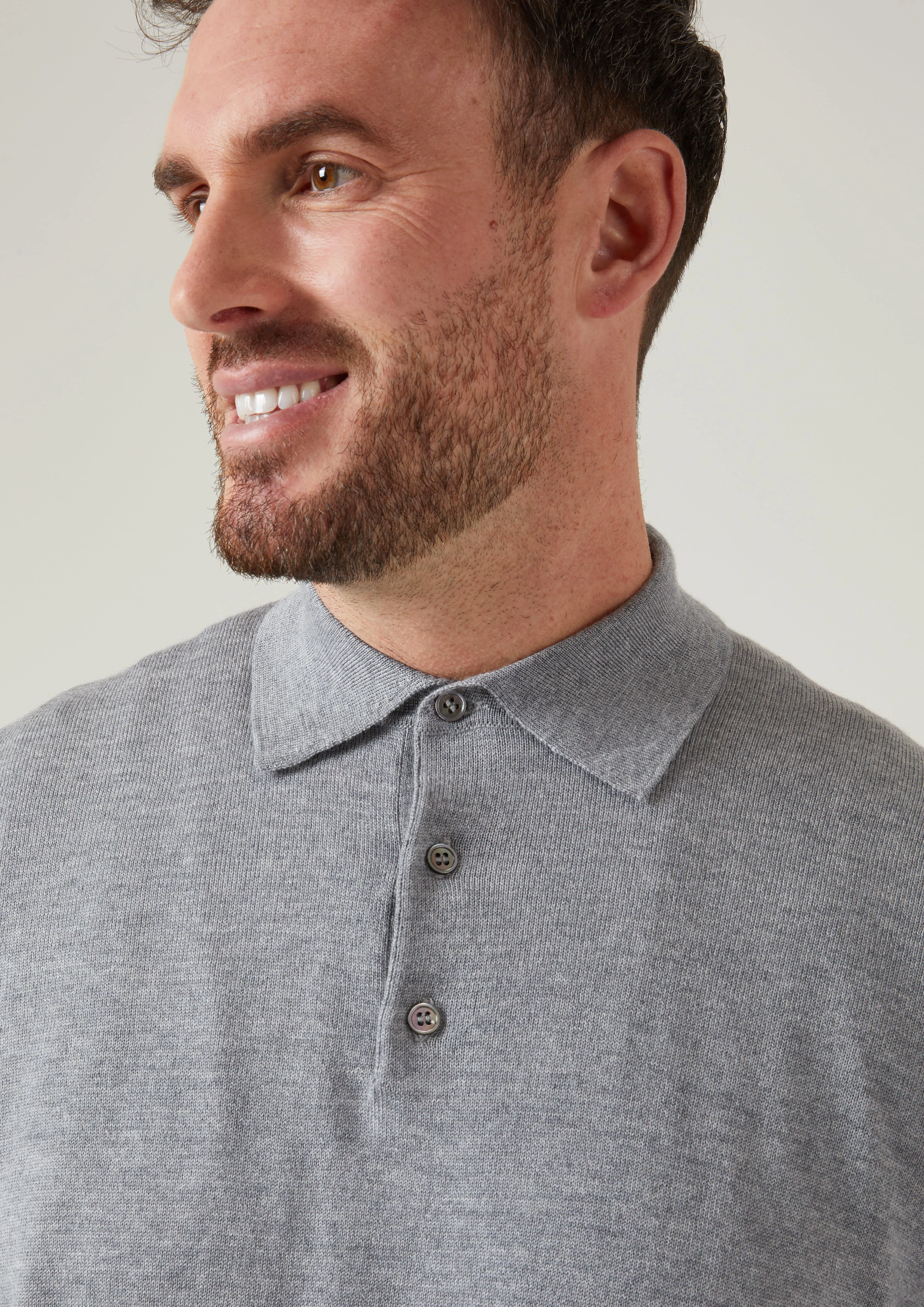 Hindhead Men's Merino Wool Polo Shirt in Light Grey Mix - Regular Fit