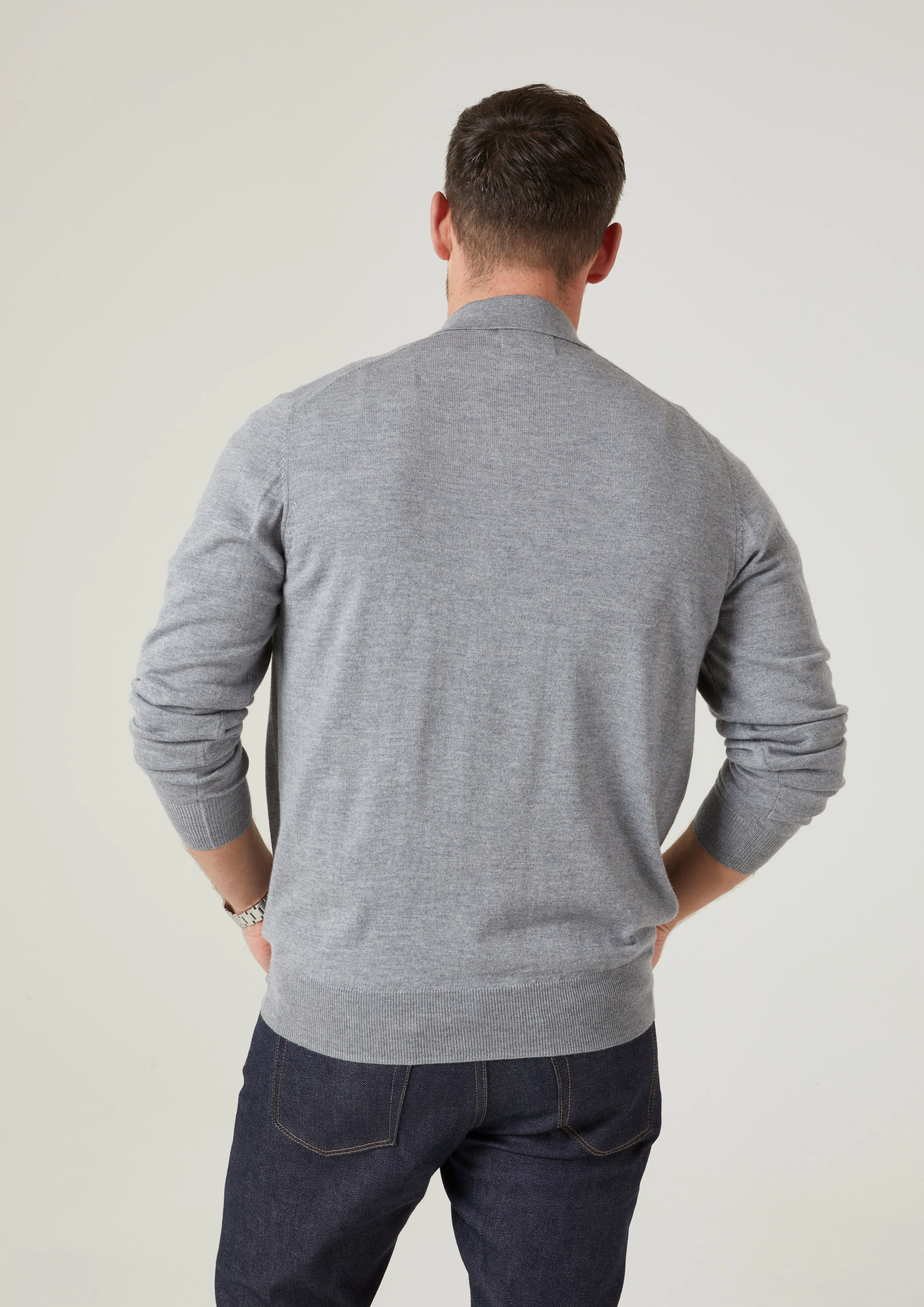 Hindhead Men's Merino Wool Polo Shirt in Light Grey Mix - Regular Fit