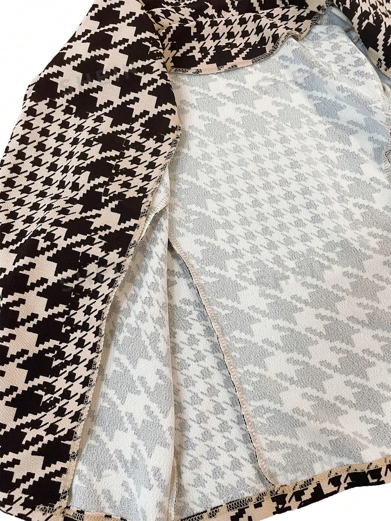 Houndstooth Print Shawl Collar Open Front Blazer n