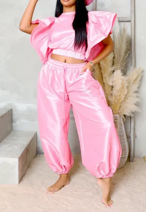 HT1342-HP1341P - Ruffle Top & Baggy Pants Set