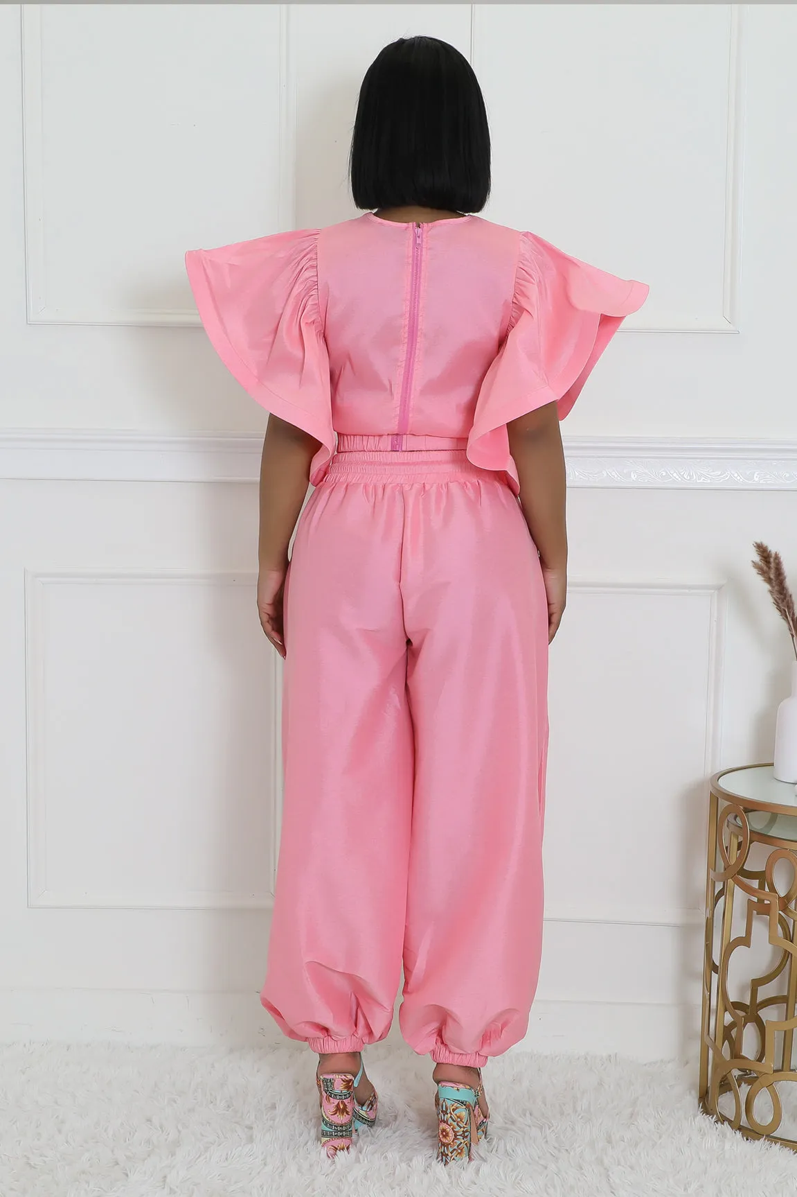HT1342-HP1341P - Ruffle Top & Baggy Pants Set