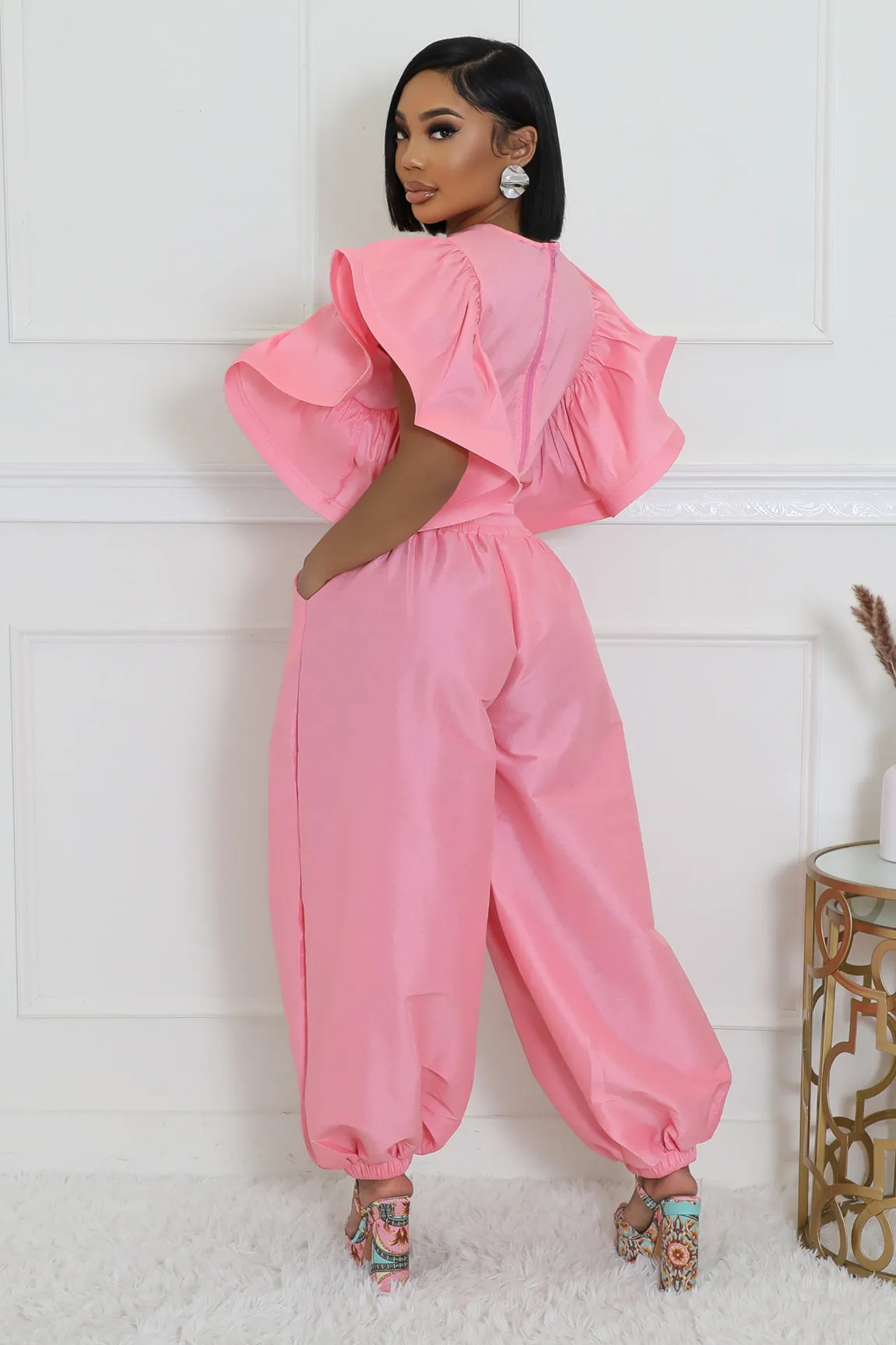 HT1342-HP1341P - Ruffle Top & Baggy Pants Set