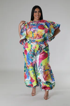 HT1342-HP1341PXP - PRINT RUFFLE TOP & BAGGY PANTS SET (PLUS)