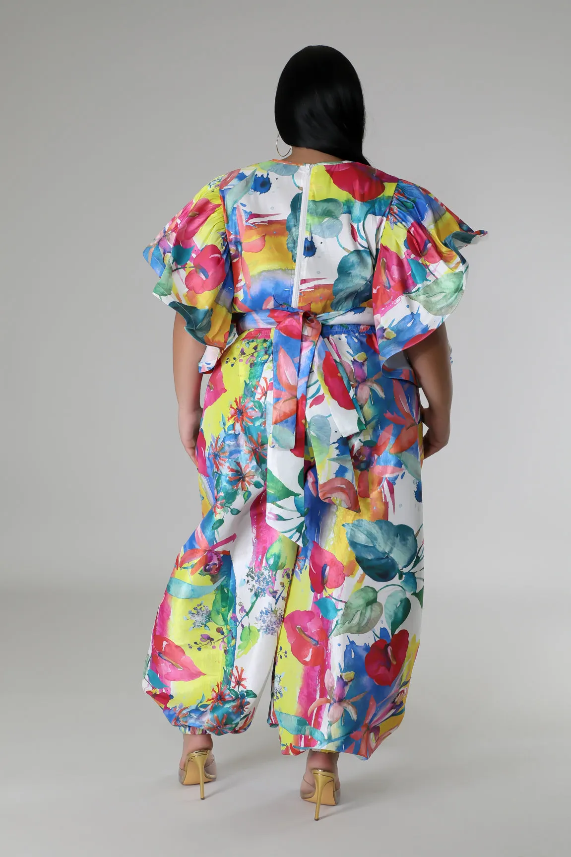 HT1342-HP1341PXP - PRINT RUFFLE TOP & BAGGY PANTS SET (PLUS)