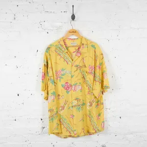 Hula Girl Floral Ukulele Hawaiian Shirt - Yellow - XL