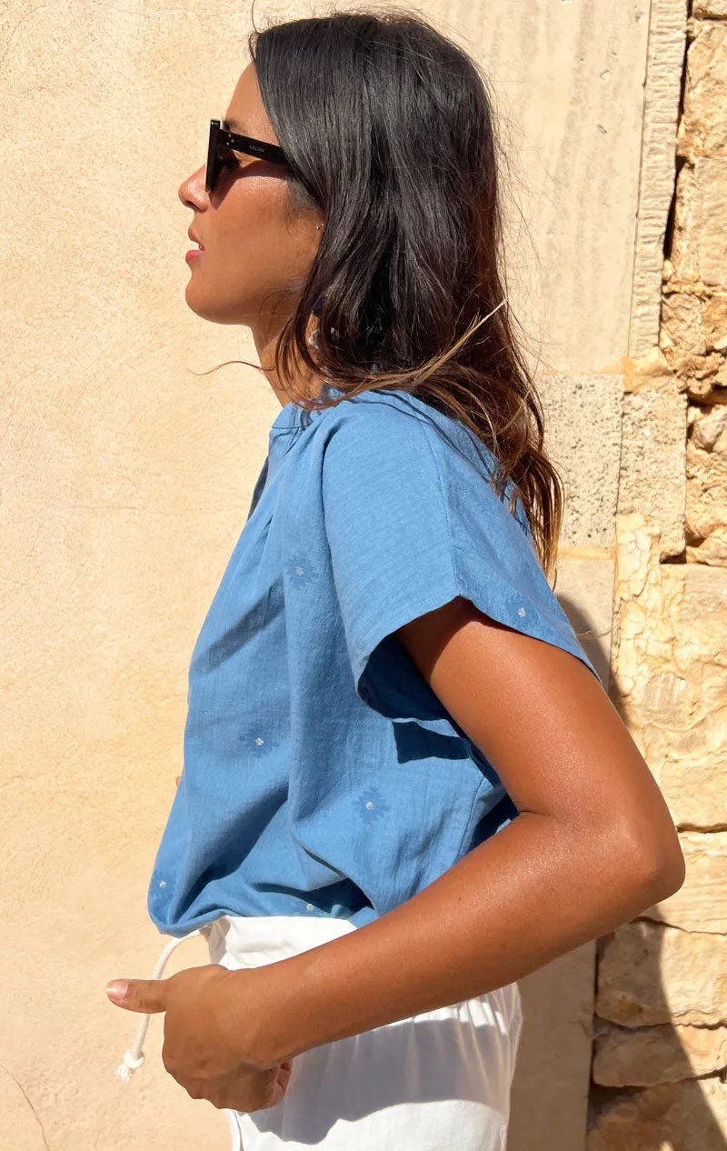 Indigo medium Khadi Shirt with woven details