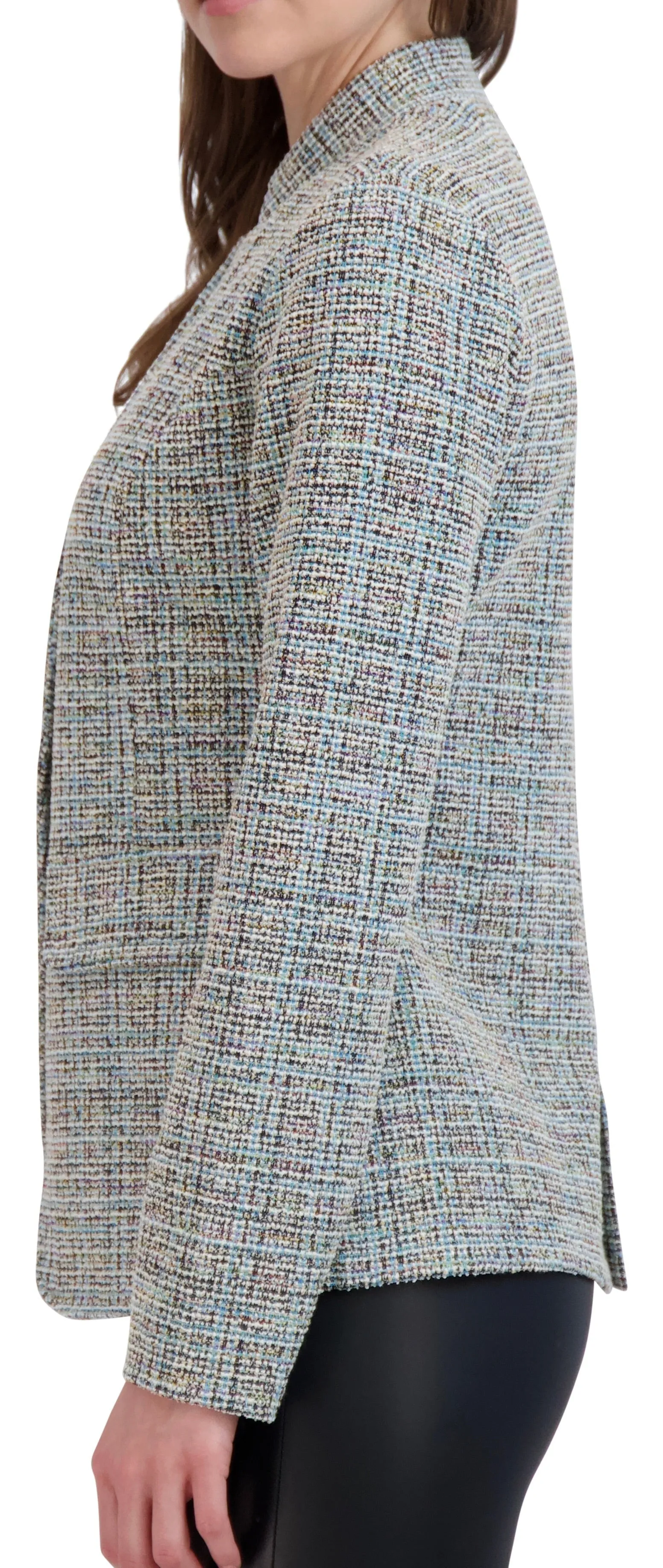 Inverted Collar Knit Tweed One Button Unlined Blazer