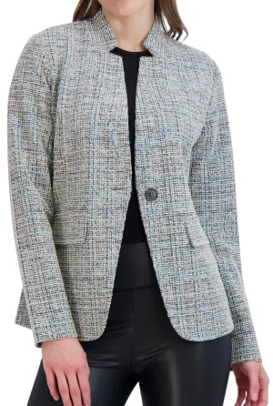 Inverted Collar Knit Tweed One Button Unlined Blazer