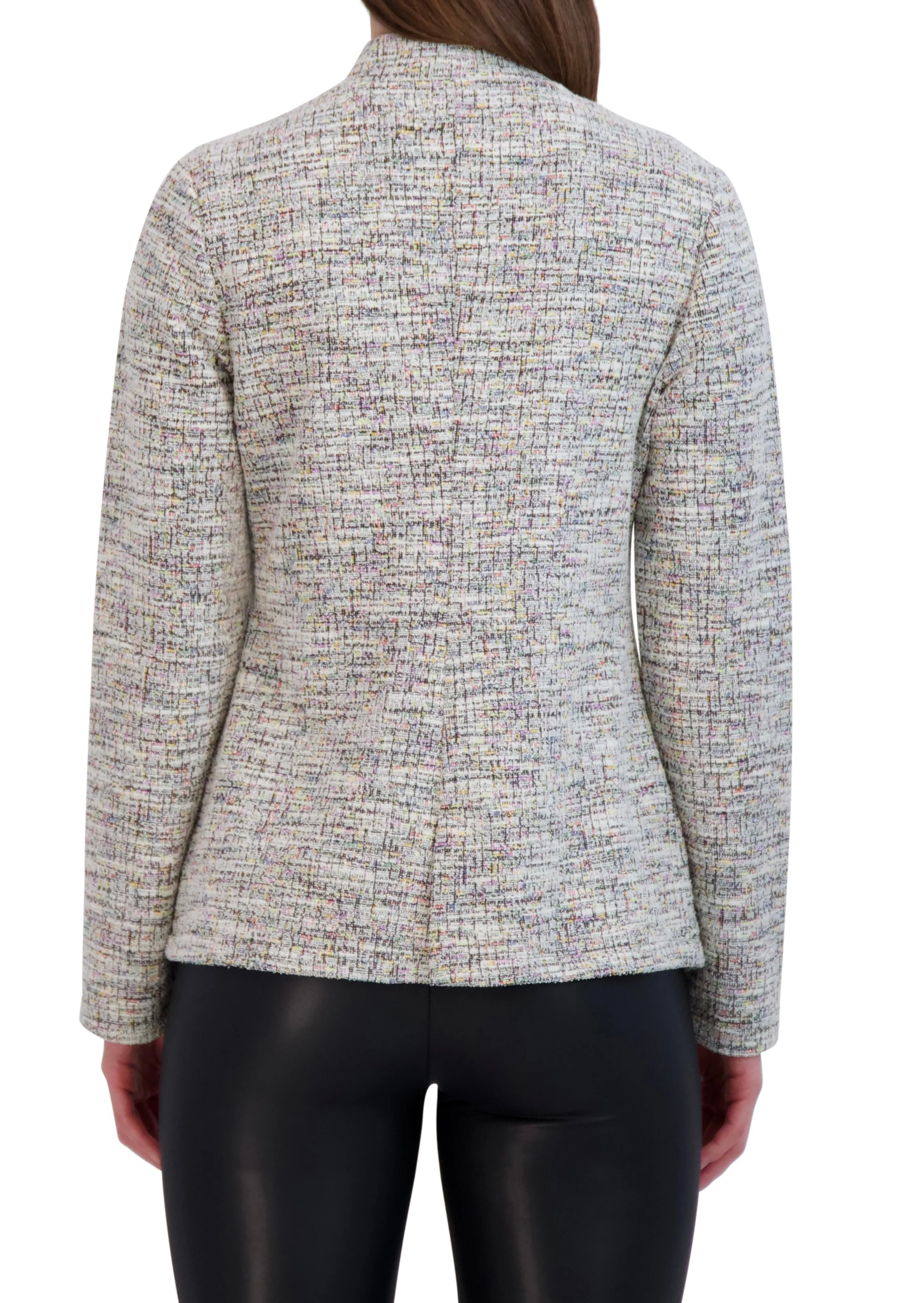 Inverted Collar Knit Tweed One Button Unlined Blazer