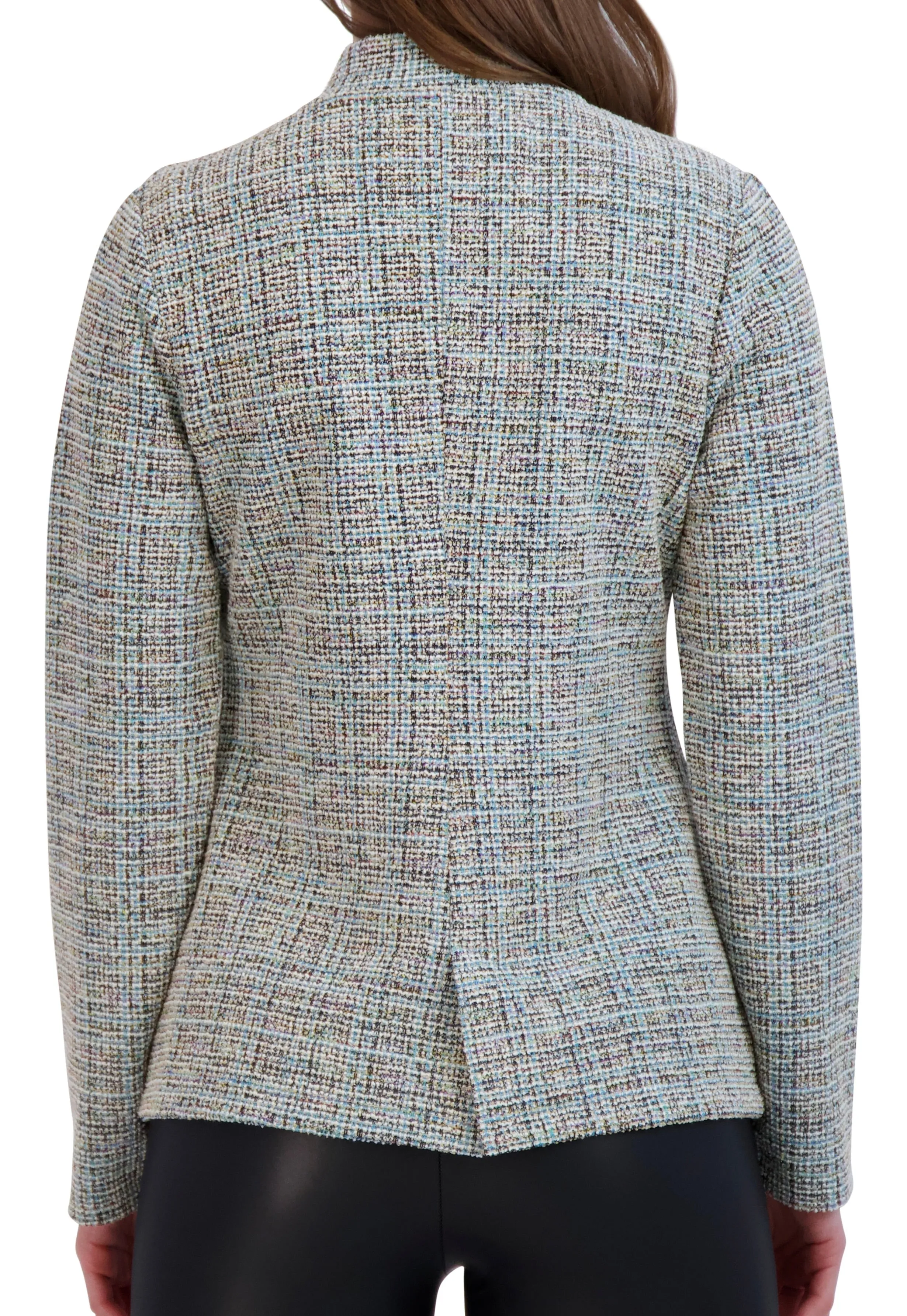 Inverted Collar Knit Tweed One Button Unlined Blazer