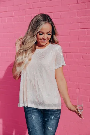 Iridescent Cream Sequin Top